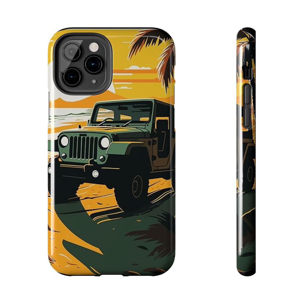 Jeep on Beach Artistic Tough Phone Cases for Iphones & Samsung Phones Durable
