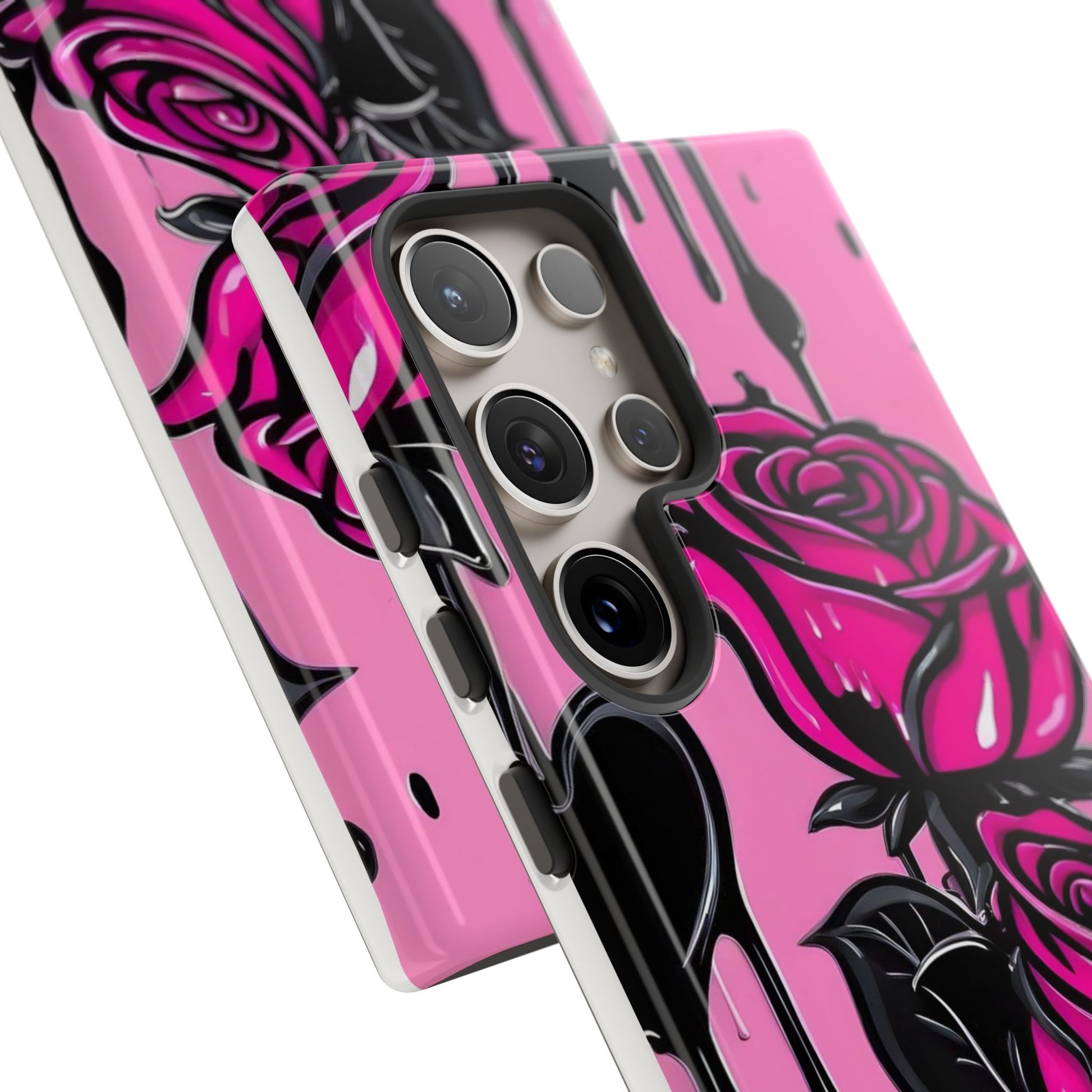 Pink Rose Tough Girly Cases for iPhones, Samsung, and Pixel