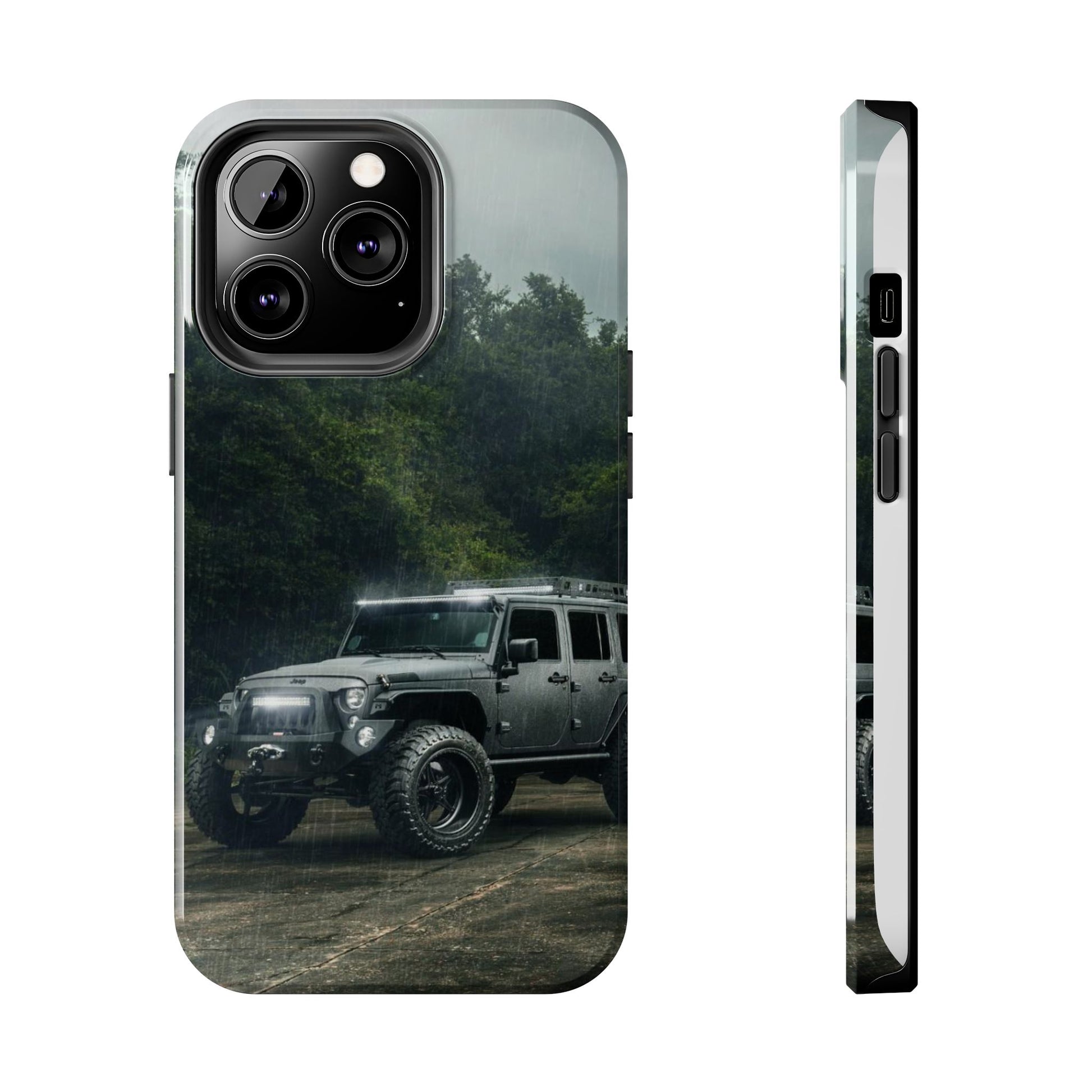 Custom Jeep in Rain Artistic Tough Phone Cases for Iphones & Samsung Phones