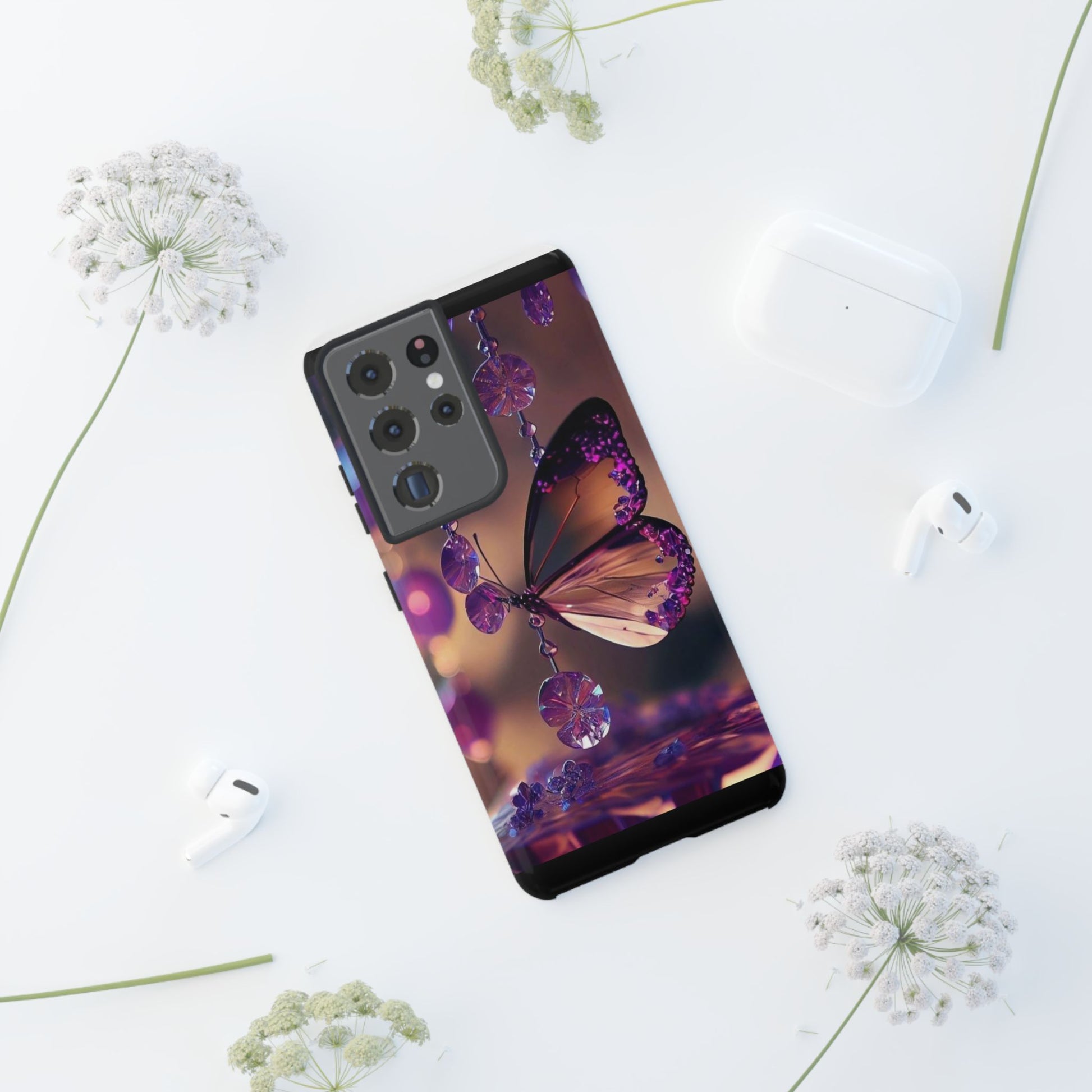 Purple Butterfly Tough Cases for iPhones, Samsung, and Pixel