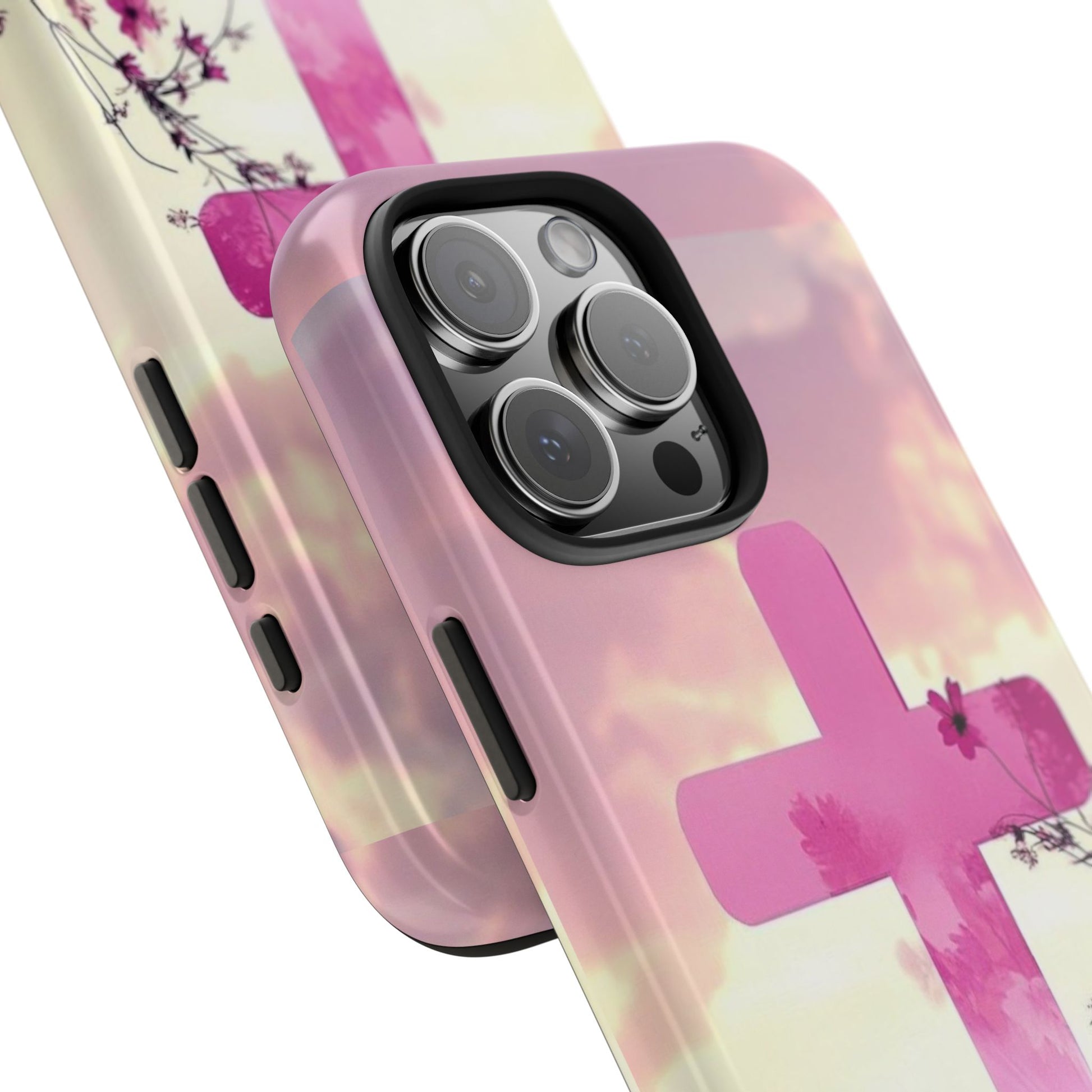 Pink Cross in Field Christian Theme Phone Cases for iPhones & Samsung Phones