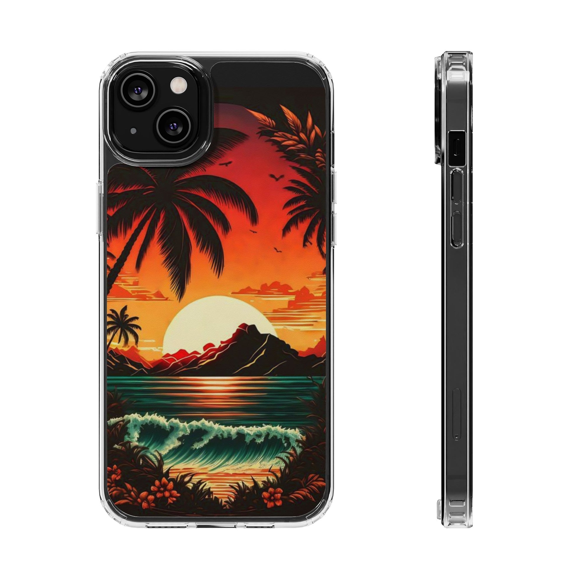 Phone Case, Sunset Beach Waves Themed iPhone Samsung Clear Case Cover, Ocean