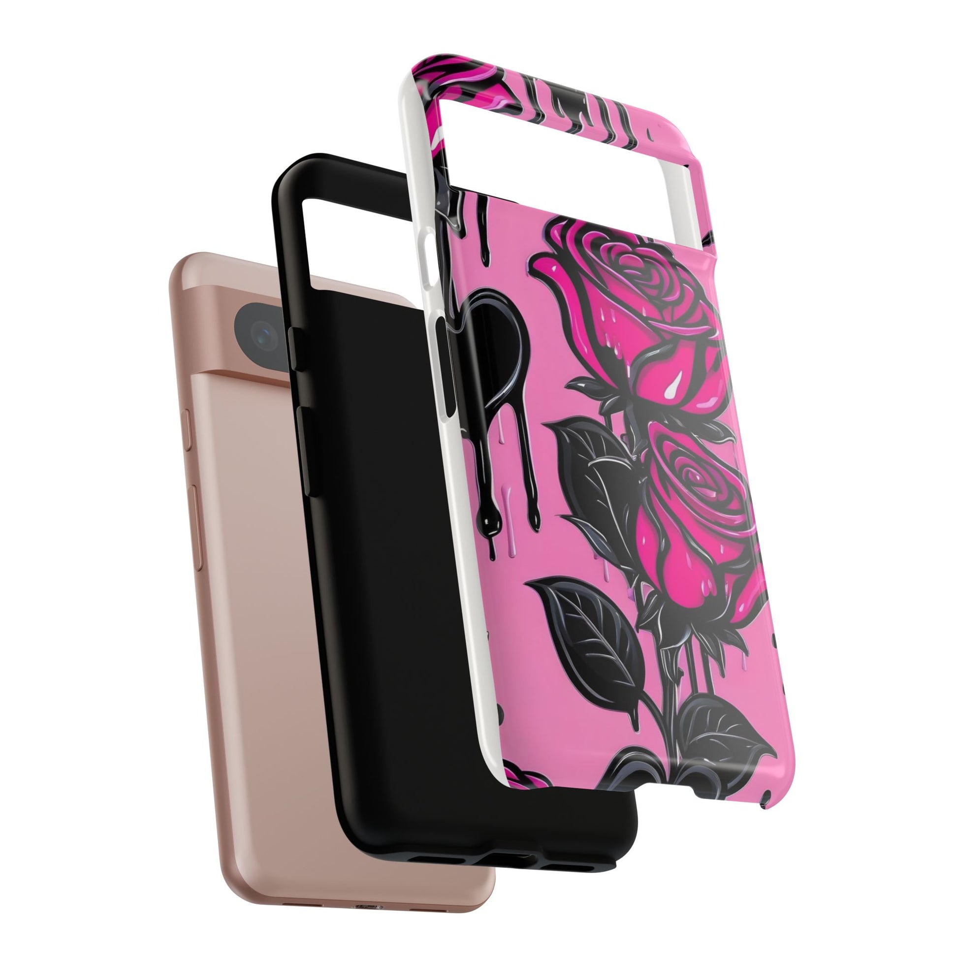Pink Rose Tough Girly Cases for iPhones, Samsung, and Pixel