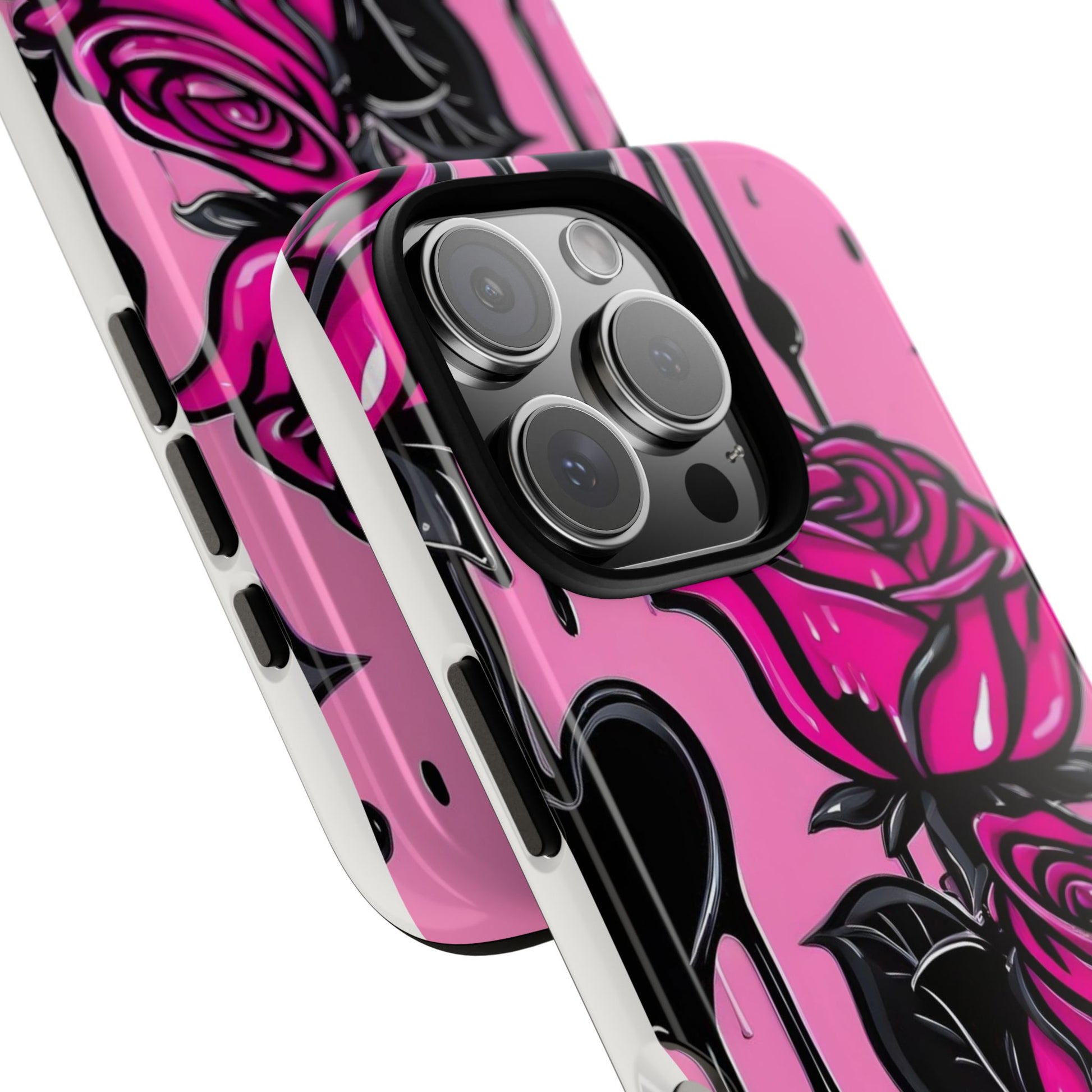 Pink Rose Tough Girly Cases for iPhones, Samsung, and Pixel