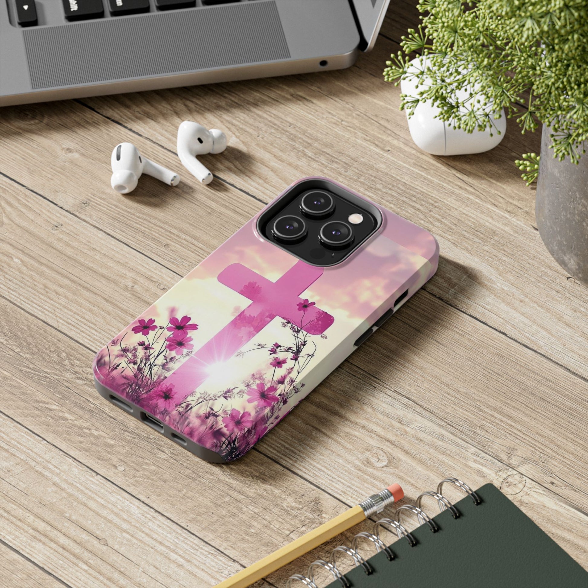 Pink Cross in Field Christian Theme Phone Cases for iPhones & Samsung Phones