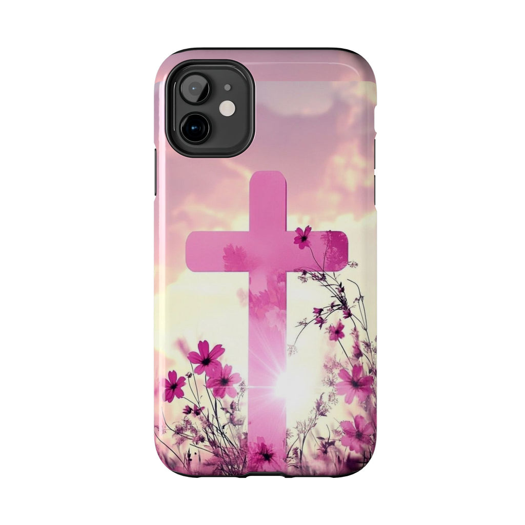 Pink Cross in Field Christian Theme Phone Cases for iPhones & Samsung Phones