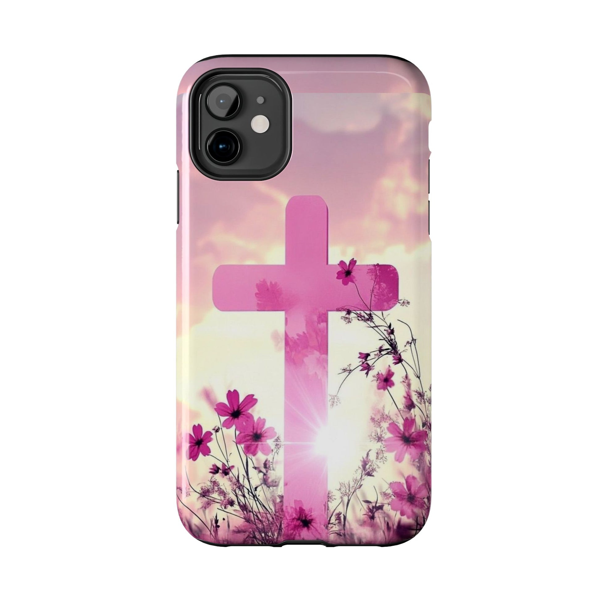 Pink Cross in Field Christian Theme Phone Cases for iPhones & Samsung Phones