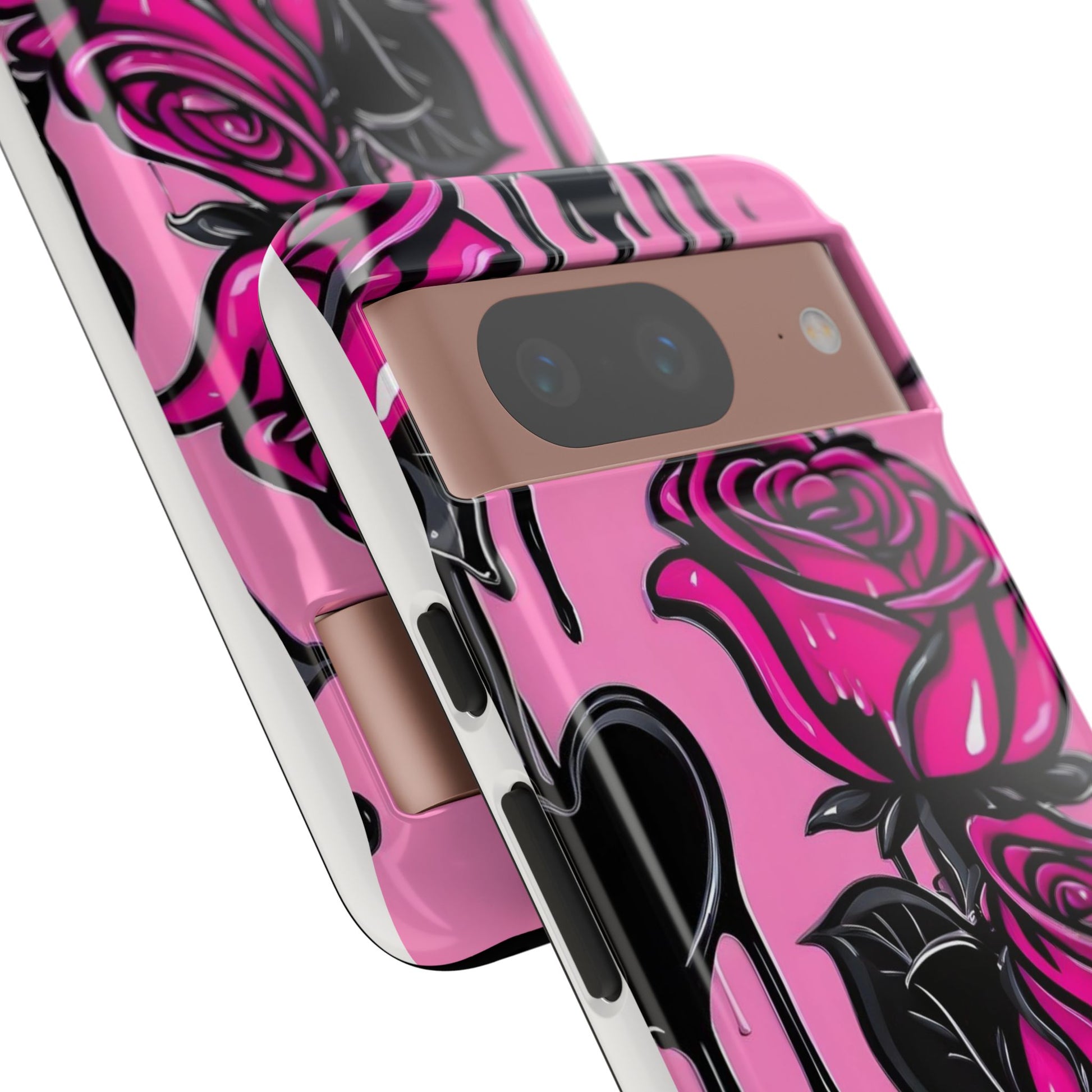 Pink Rose Tough Girly Cases for iPhones, Samsung, and Pixel