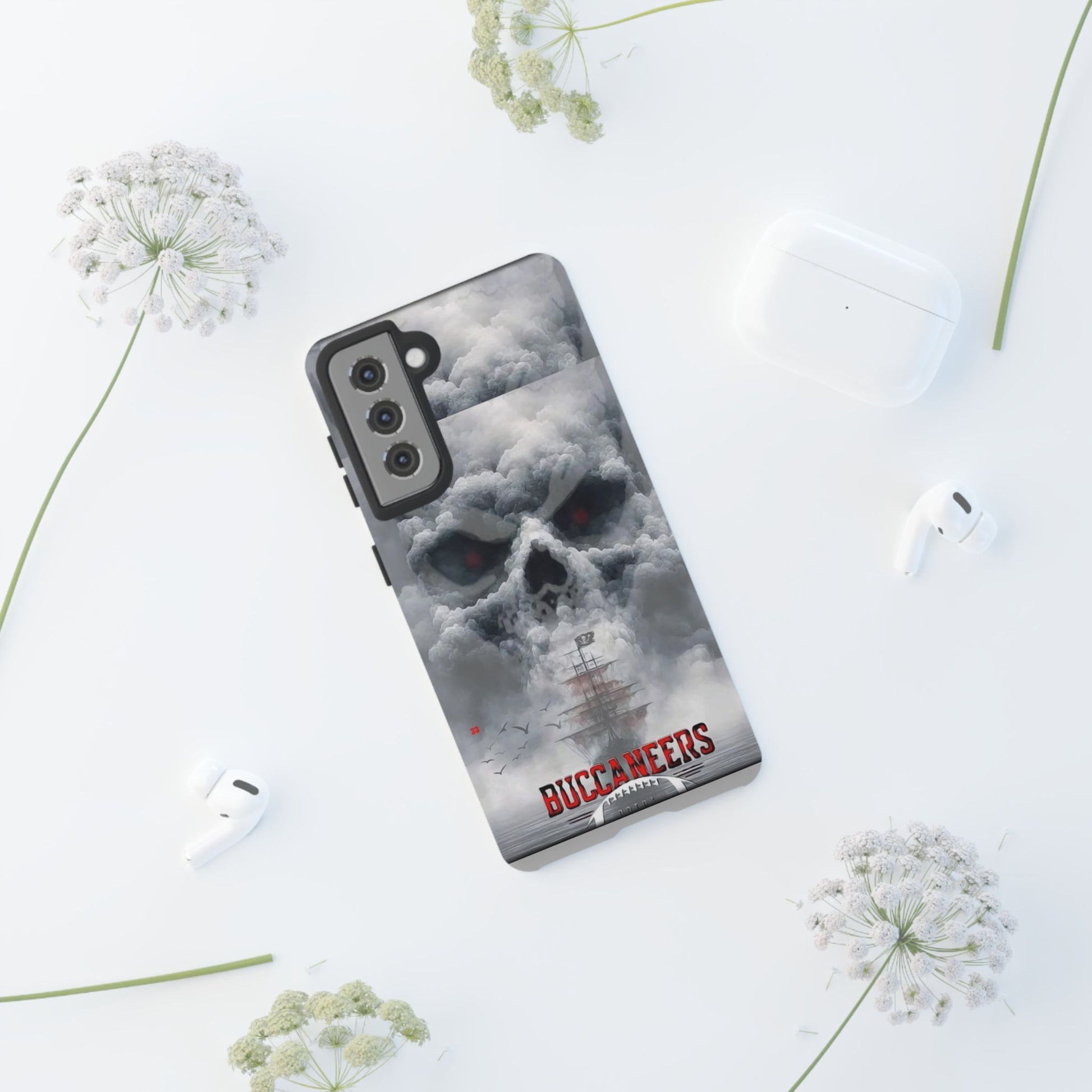 Skull Pirate Ship Football Buccaneers Tough Cases for iPhones, Samsung, and Pixel