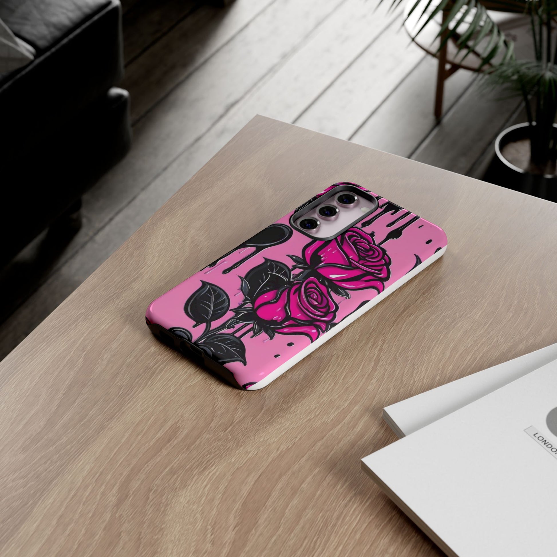 Pink Rose Tough Girly Cases for iPhones, Samsung, and Pixel