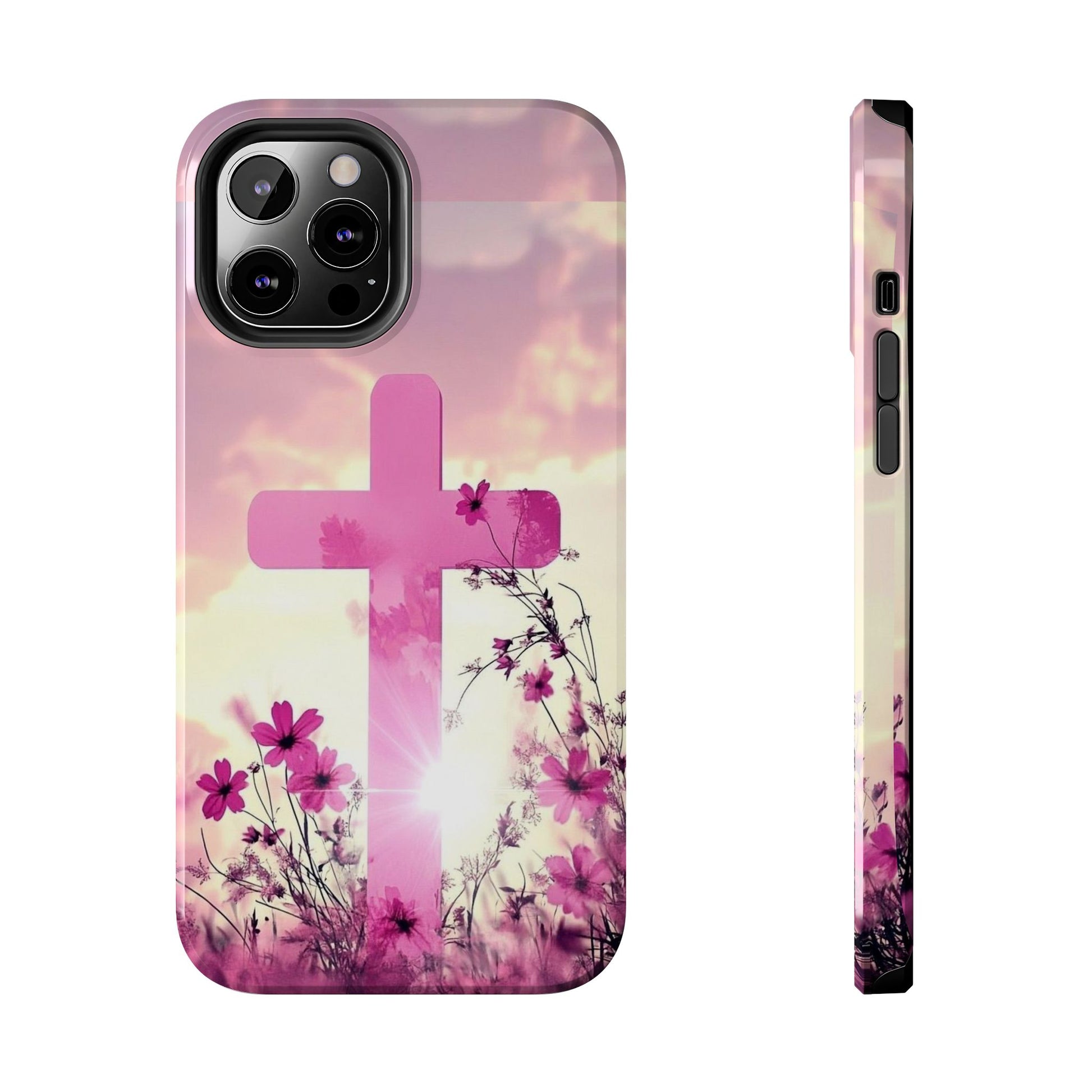 Pink Cross in Field Christian Theme Phone Cases for iPhones & Samsung Phones