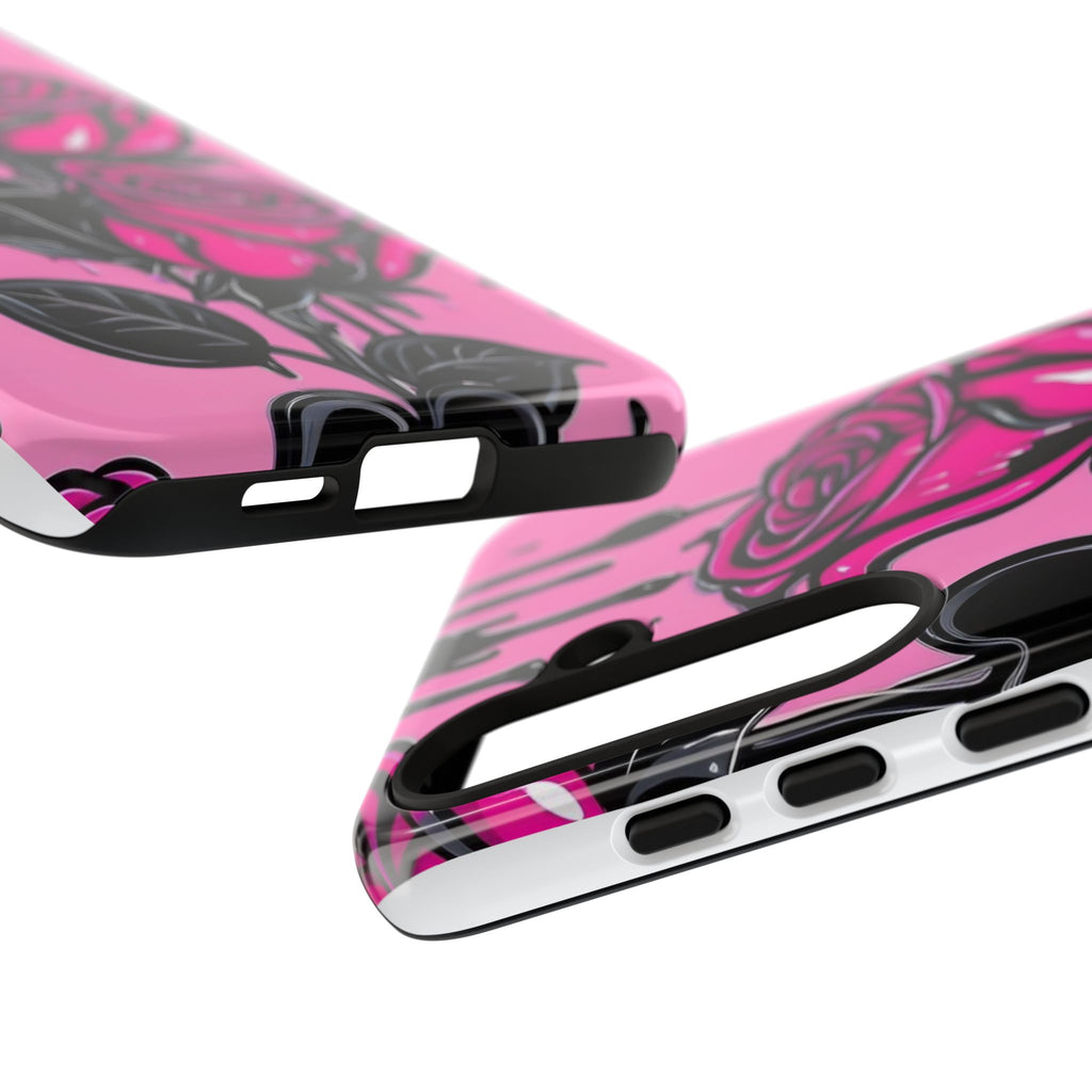 Pink Rose Tough Girly Cases for iPhones, Samsung, and Pixel