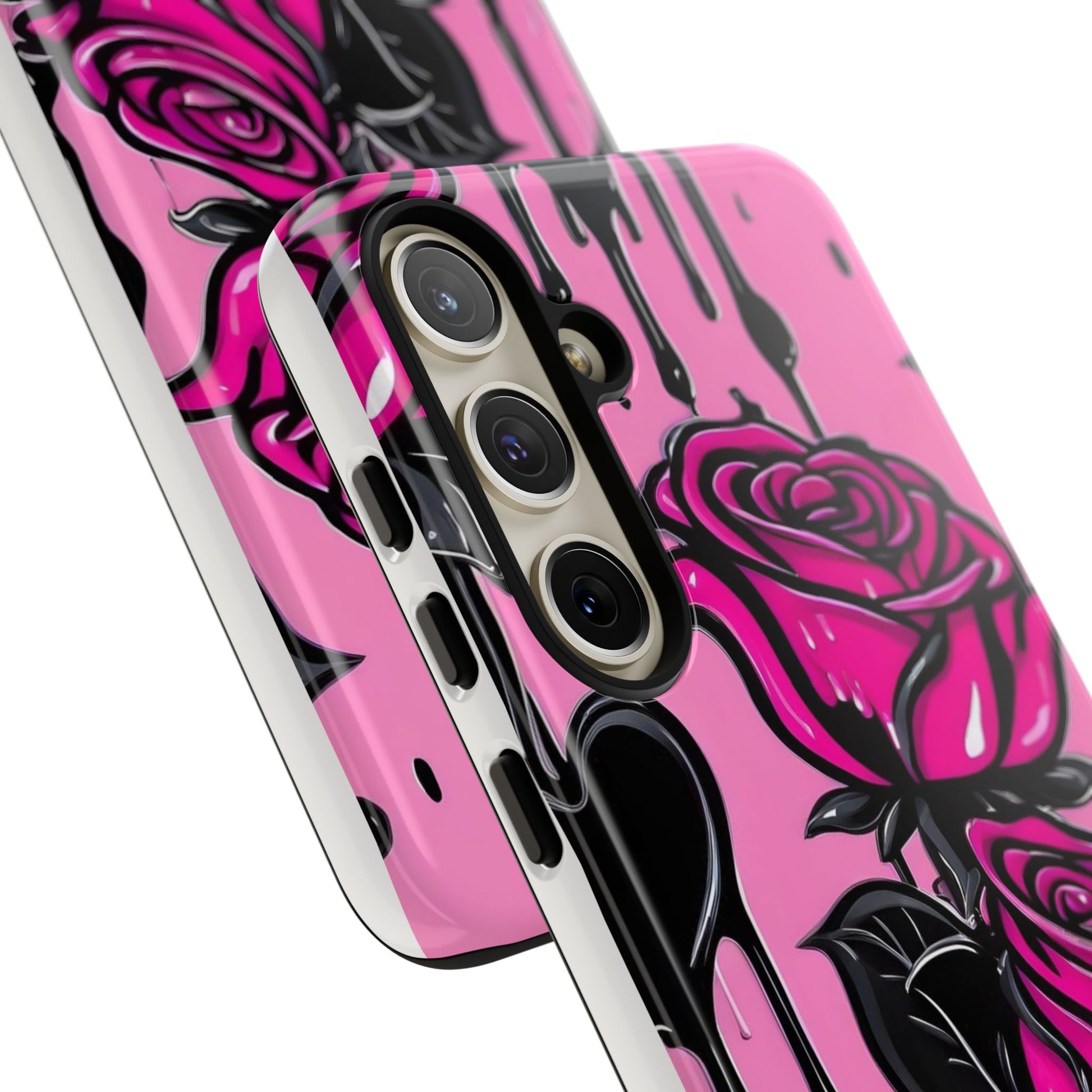 Pink Rose Tough Girly Cases for iPhones, Samsung, and Pixel