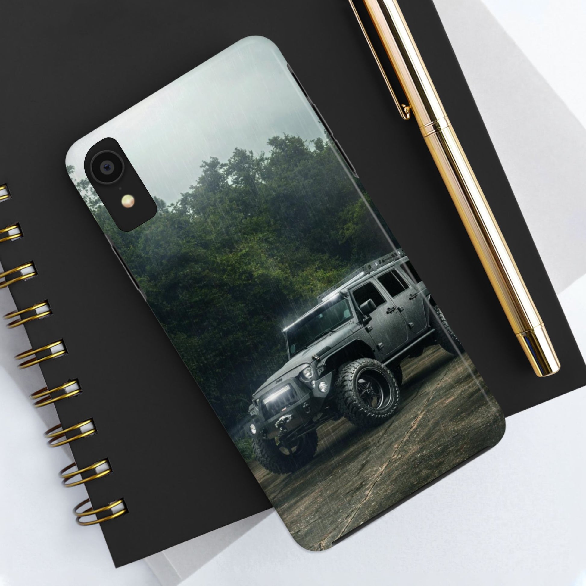 Custom Jeep in Rain Artistic Tough Phone Cases for Iphones & Samsung Phones