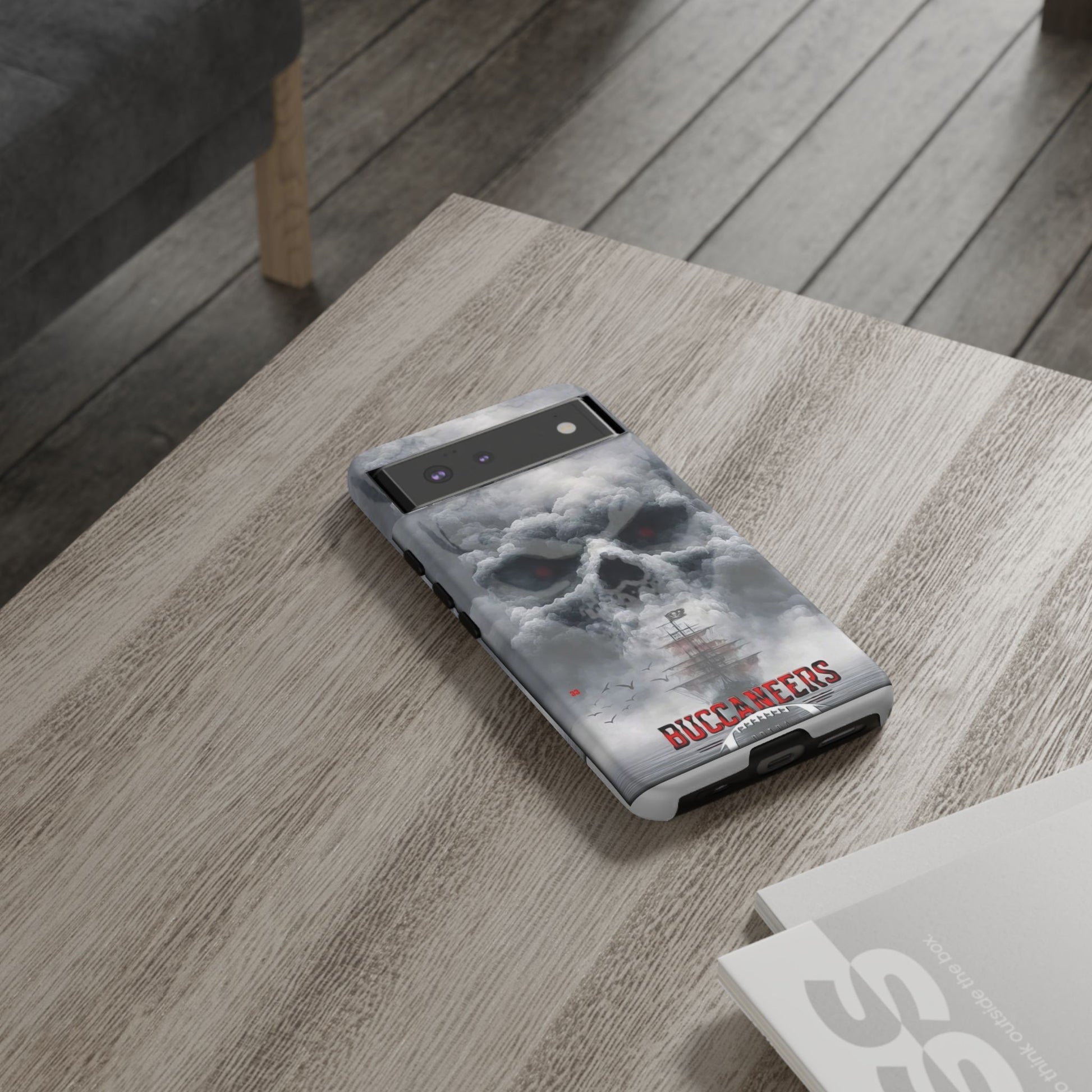 Skull Pirate Ship Football Buccaneers Tough Cases for iPhones, Samsung, and Pixel