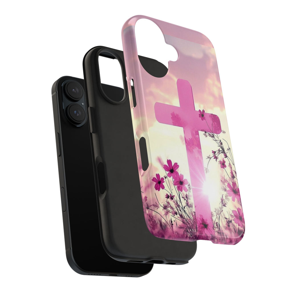 Pink Cross in Field Christian Theme Phone Cases for iPhones & Samsung Phones