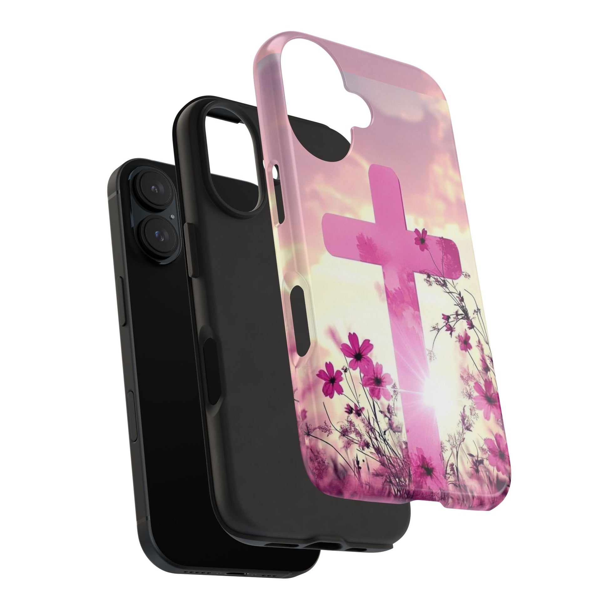 Pink Cross in Field Christian Theme Phone Cases for iPhones & Samsung Phones