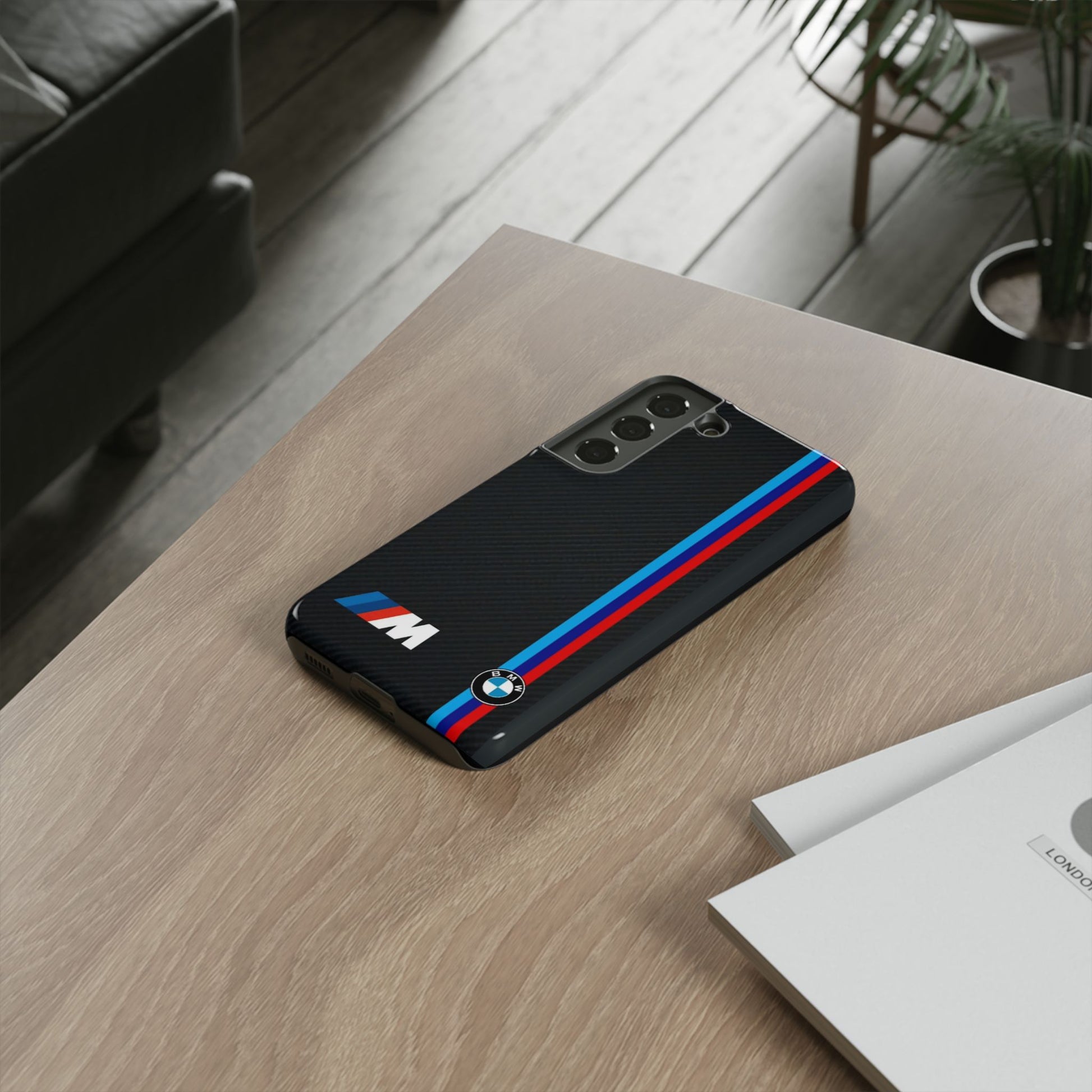 BMW M Stripes Carbon Fiber Design Tough Cases for iPhones, Samsung, and Pixel