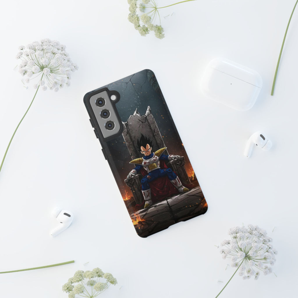 Vegeta on Throne DBZ Theme Tough Cases for iPhones, Samsung, and Pixel
