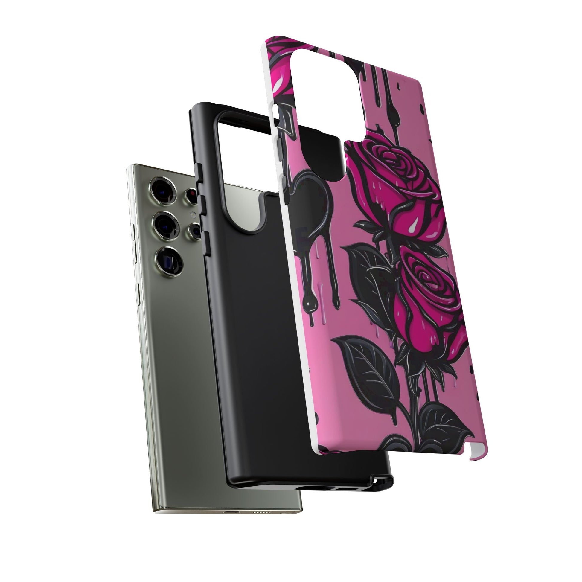 Pink Rose Tough Girly Cases for iPhones, Samsung, and Pixel