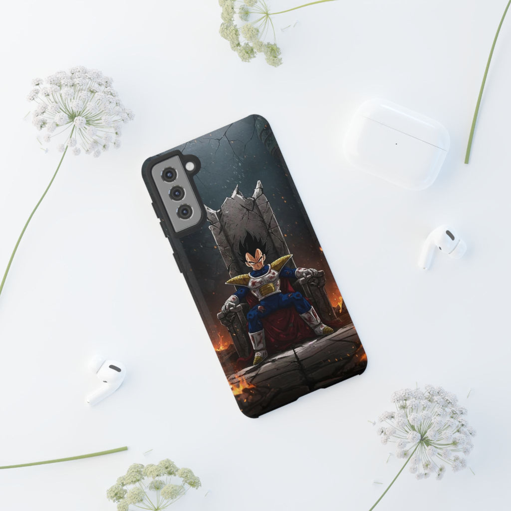 Vegeta on Throne DBZ Theme Tough Cases for iPhones, Samsung, and Pixel