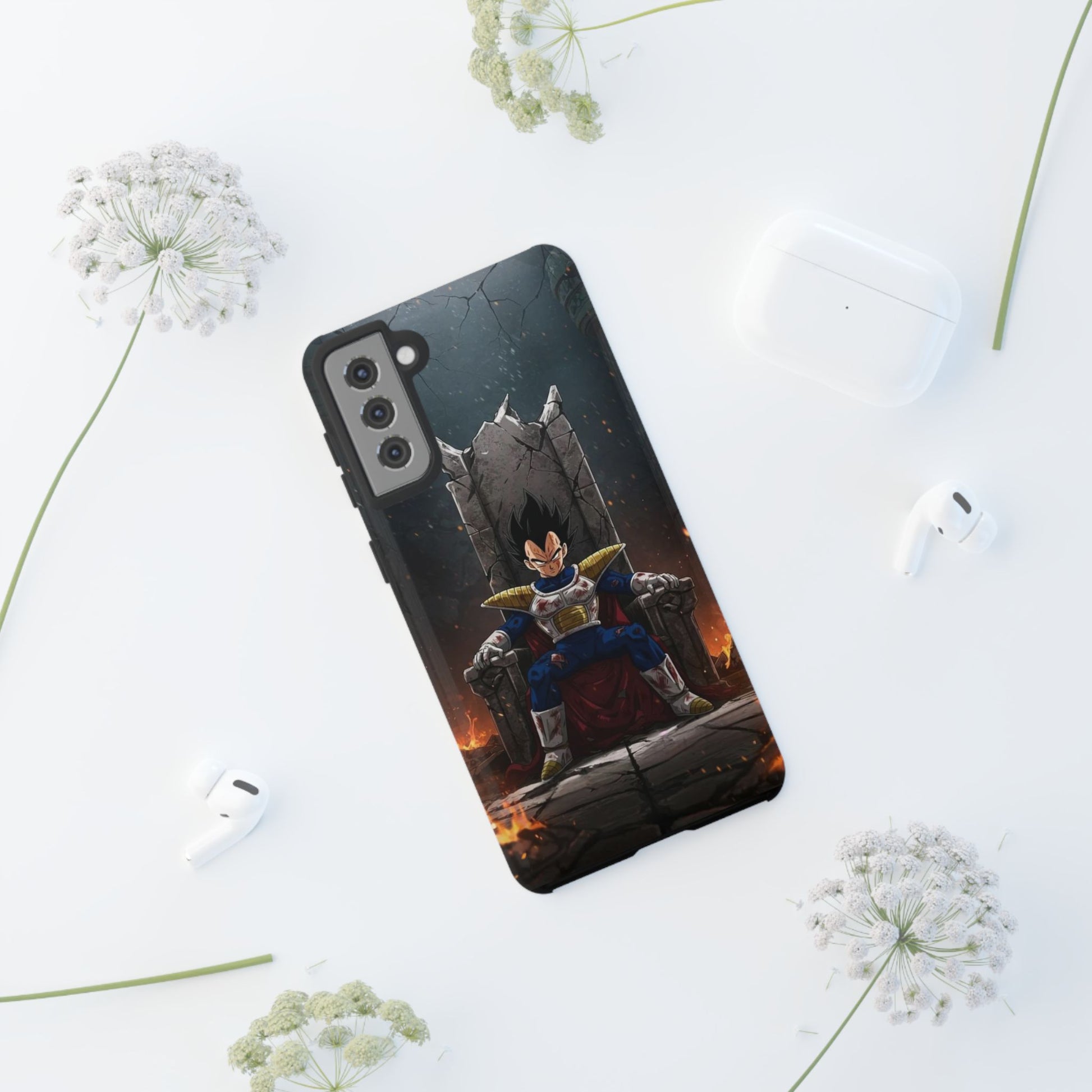 Vegeta on Throne DBZ Theme Tough Cases for iPhones, Samsung, and Pixel