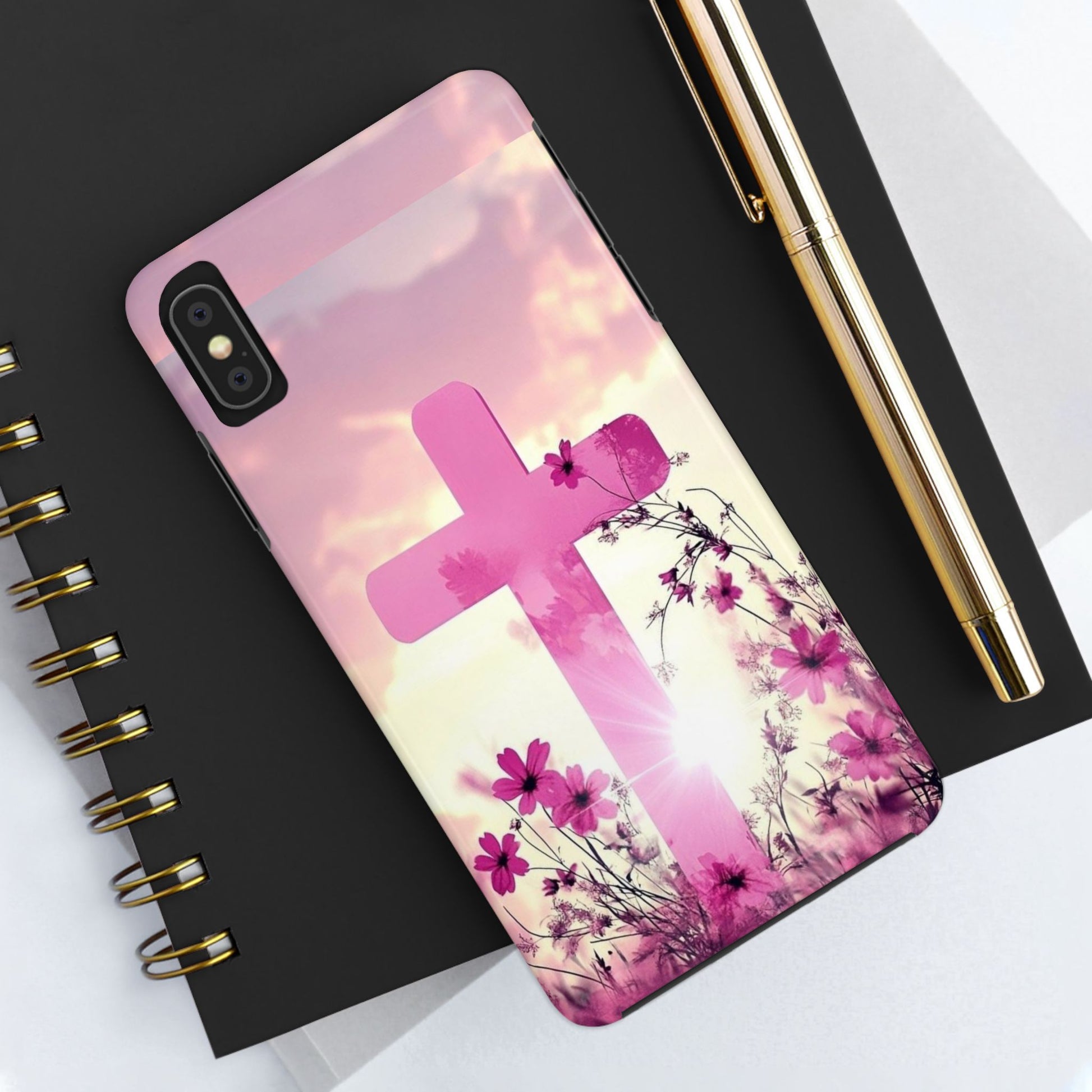 Pink Cross in Field Christian Theme Phone Cases for iPhones & Samsung Phones