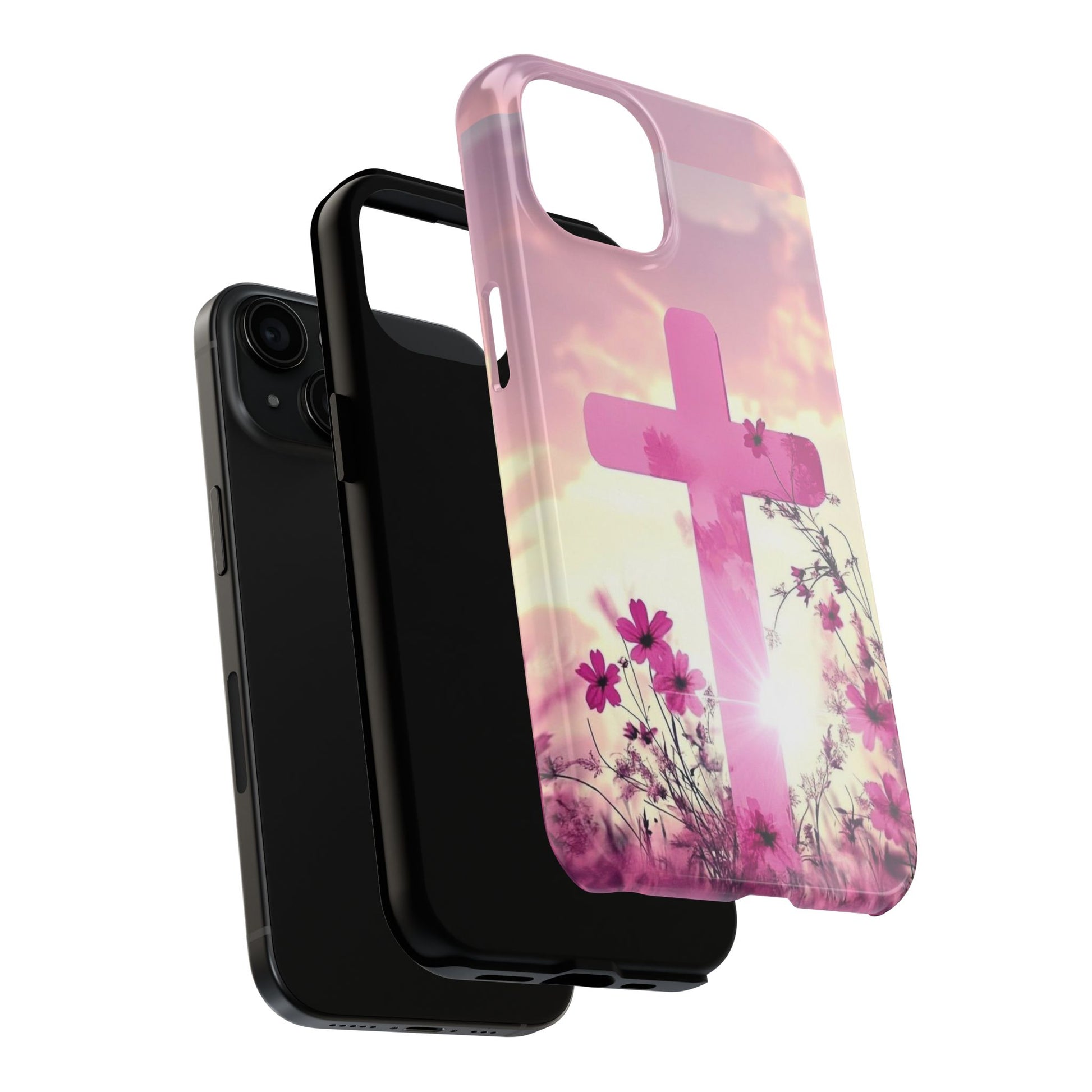 Pink Cross in Field Christian Theme Phone Cases for iPhones & Samsung Phones