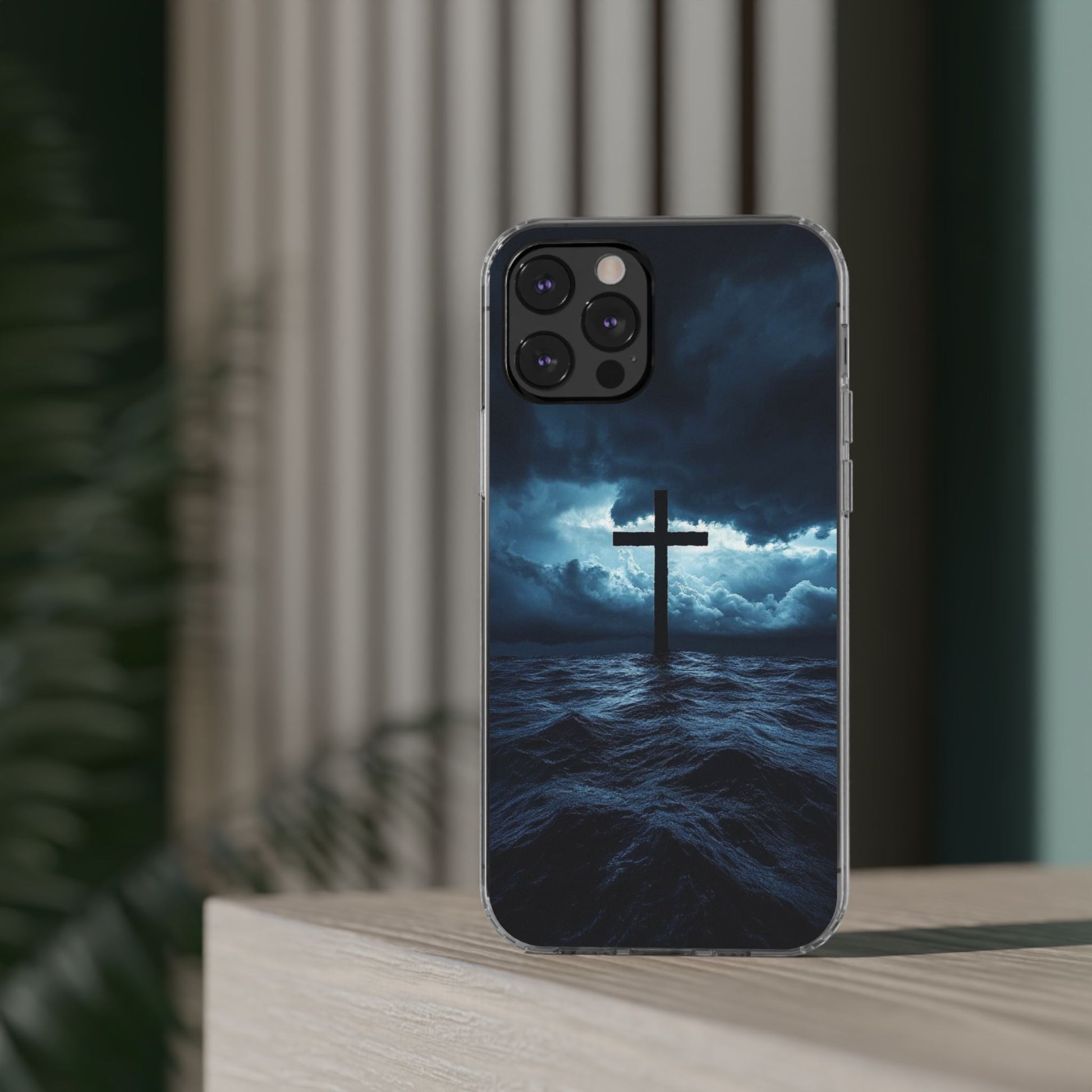 Christian Cross Storm Clear Case - Religious iPhone Samsung Cover, Faith Phone