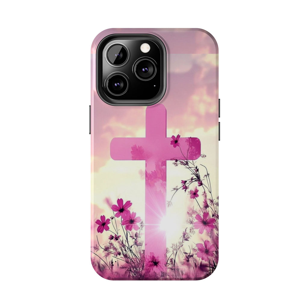 Pink Cross in Field Christian Theme Phone Cases for iPhones & Samsung Phones