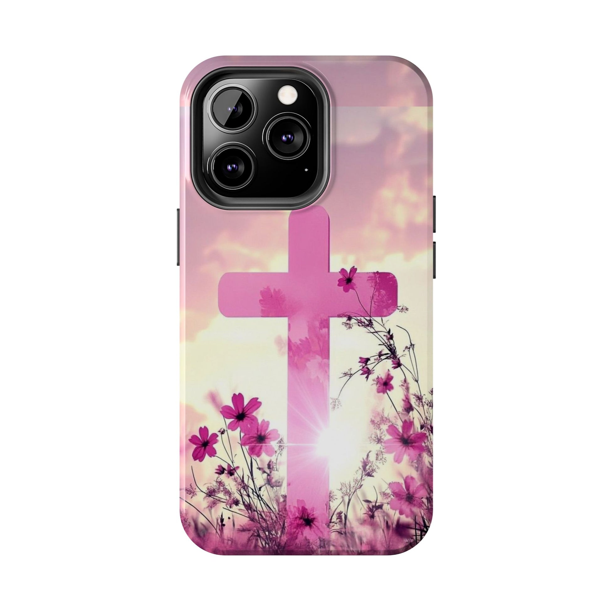 Pink Cross in Field Christian Theme Phone Cases for iPhones & Samsung Phones