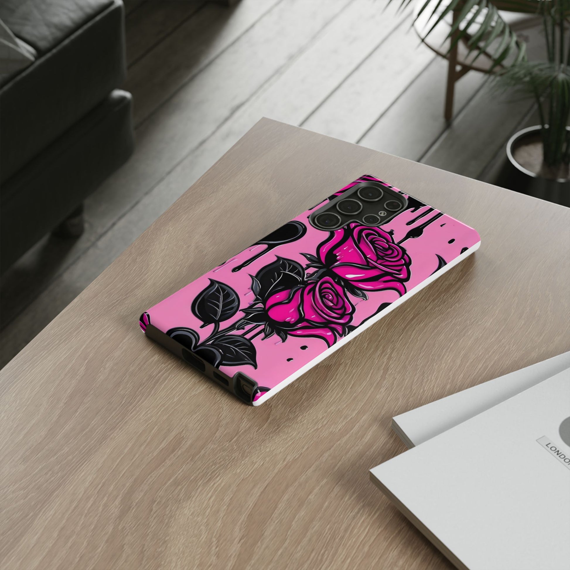 Pink Rose Tough Girly Cases for iPhones, Samsung, and Pixel