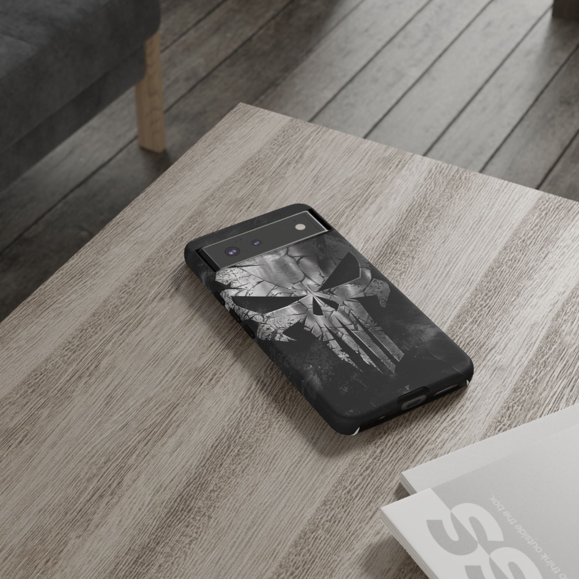 The Punisher Logo Art Tough Cases for iPhones, Samsung, and Pixel