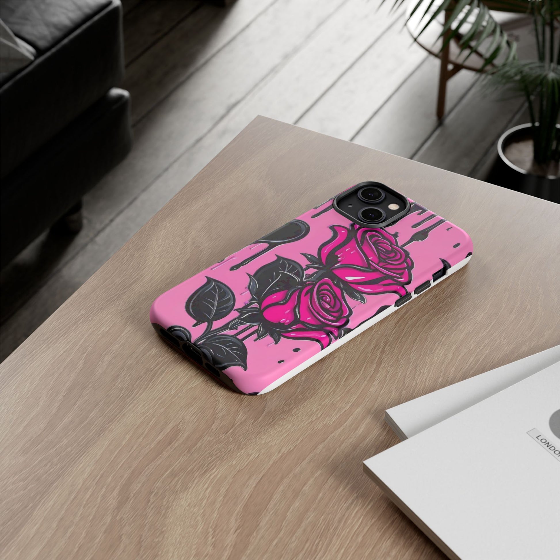 Pink Rose Tough Girly Cases for iPhones, Samsung, and Pixel