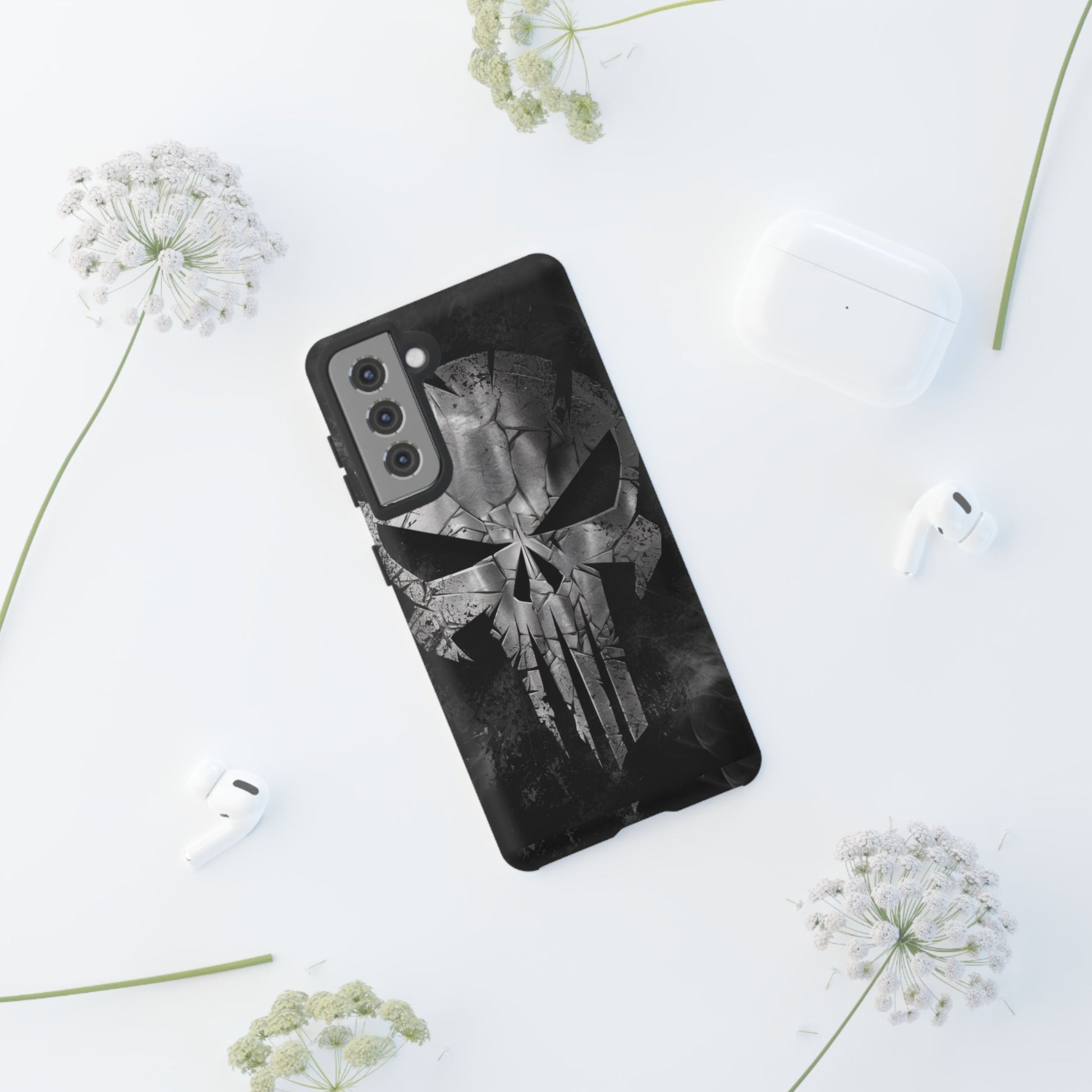 The Punisher Logo Art Tough Cases for iPhones, Samsung, and Pixel