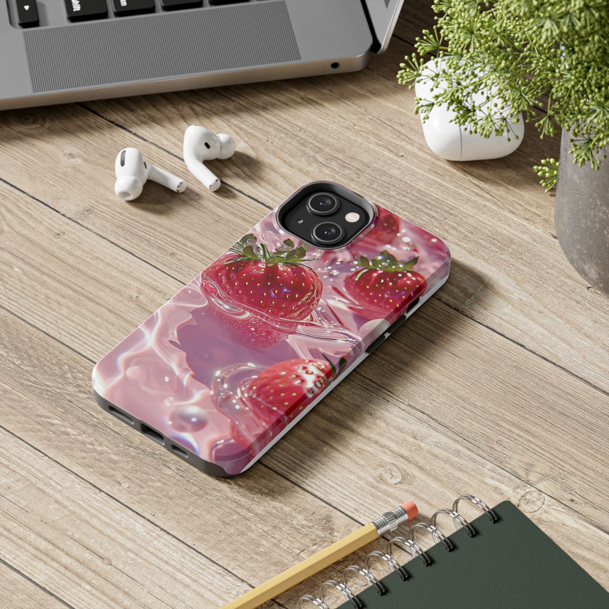 Floating Strawberries Themed Tough Phone Cases for Iphones & Samsung Phones