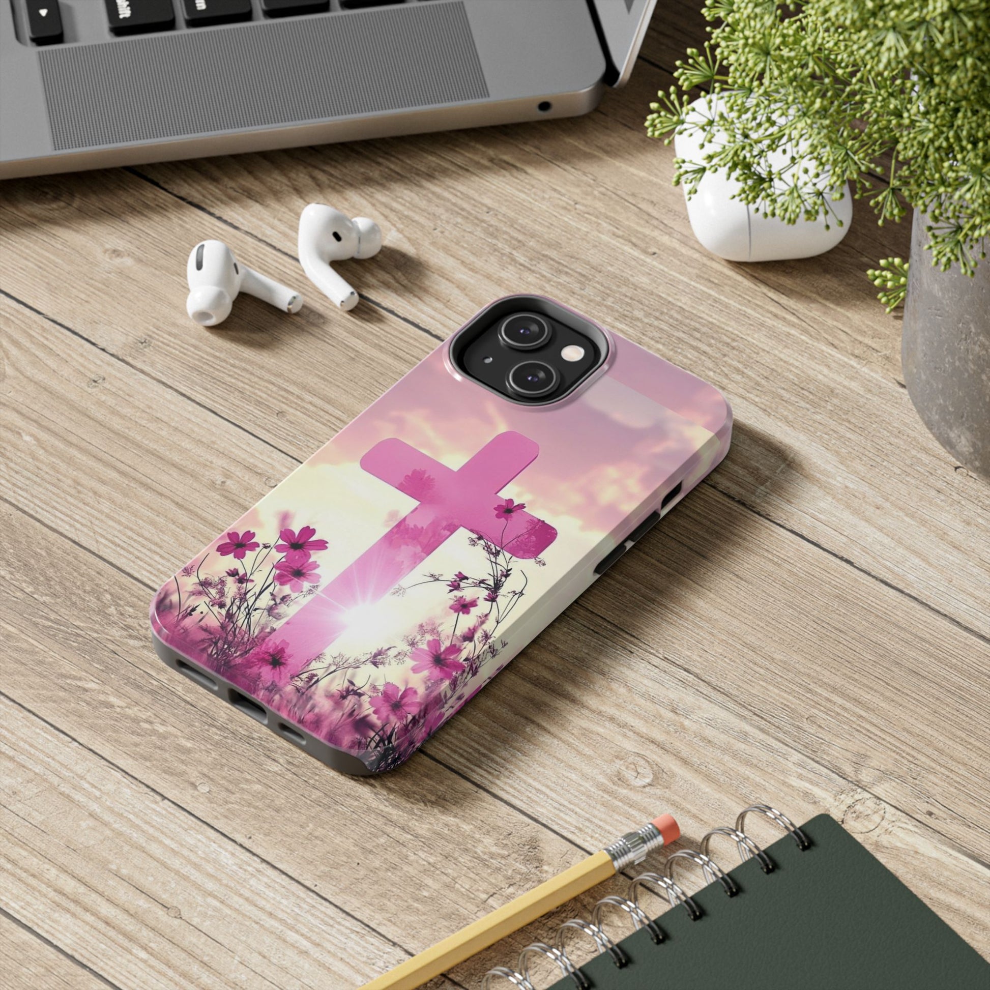 Pink Cross in Field Christian Theme Phone Cases for iPhones & Samsung Phones