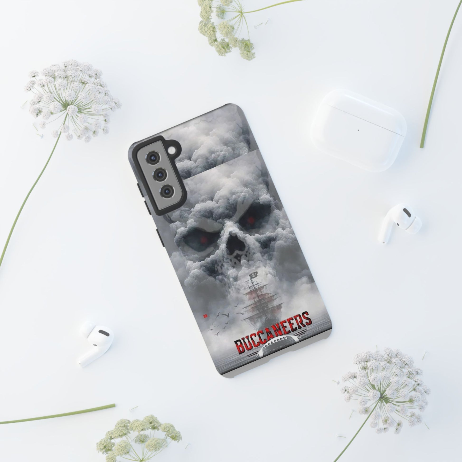 Skull Pirate Ship Football Buccaneers Tough Cases for iPhones, Samsung, and Pixel