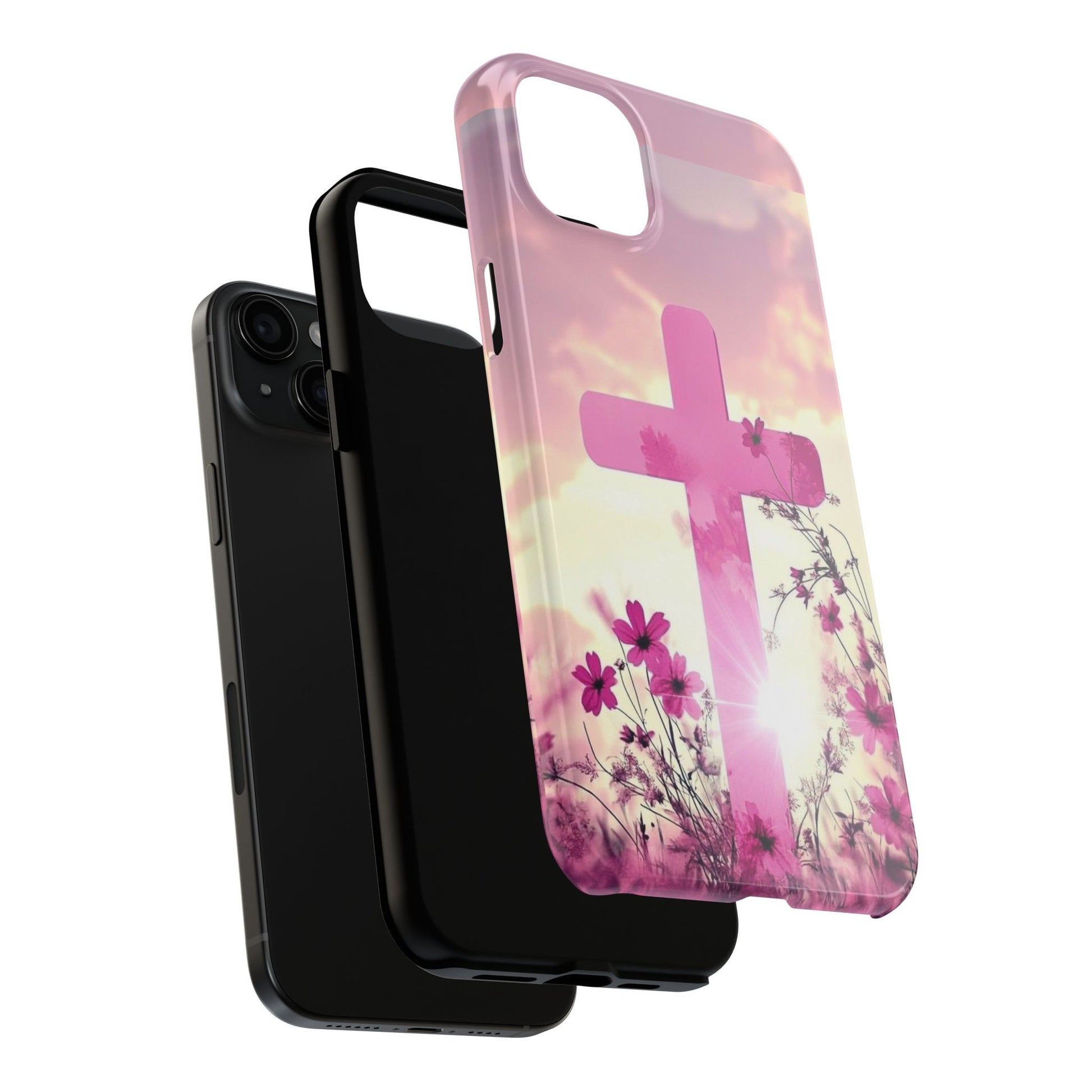 Pink Cross in Field Christian Theme Phone Cases for iPhones & Samsung Phones