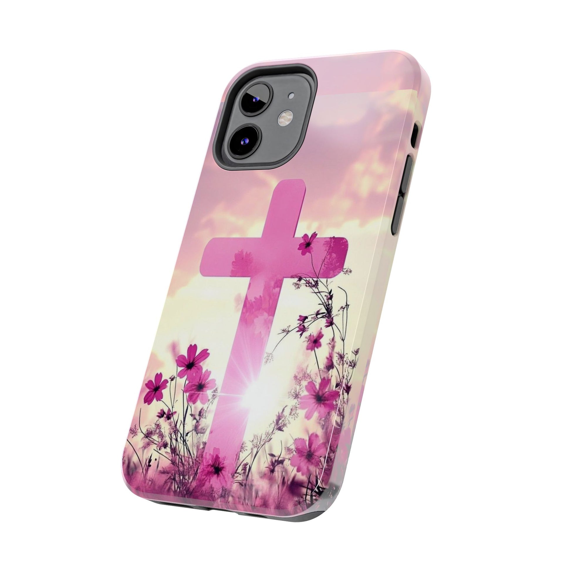 Pink Cross in Field Christian Theme Phone Cases for iPhones & Samsung Phones