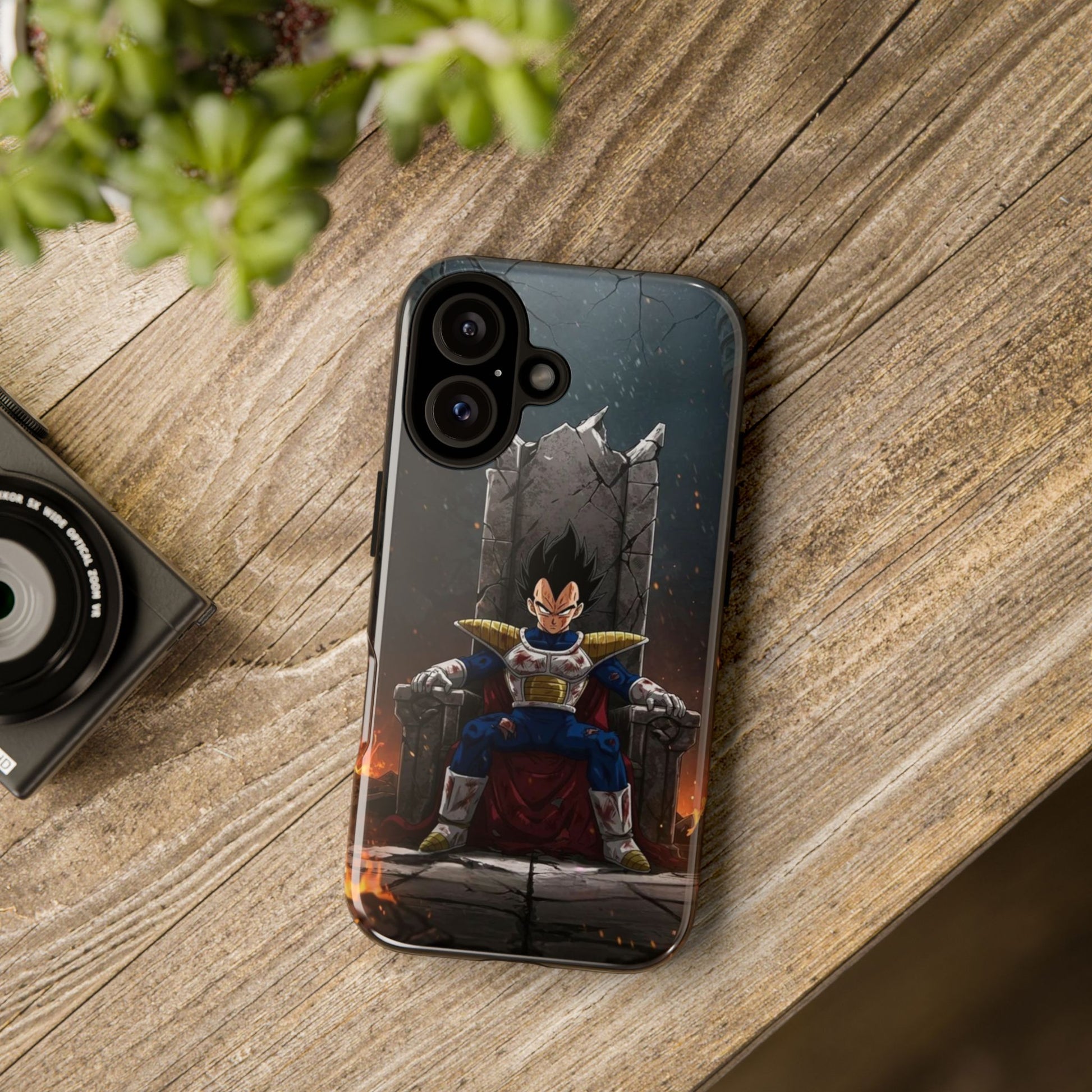 Vegeta on Throne DBZ Theme Tough Cases for iPhones, Samsung, and Pixel