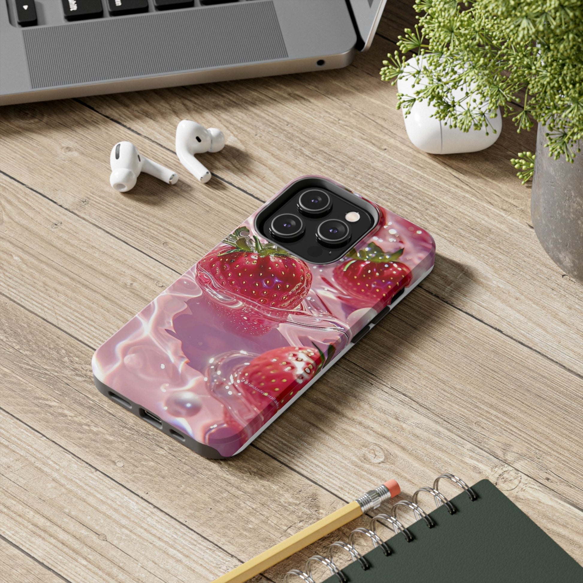 Floating Strawberries Themed Tough Phone Cases for Iphones & Samsung Phones