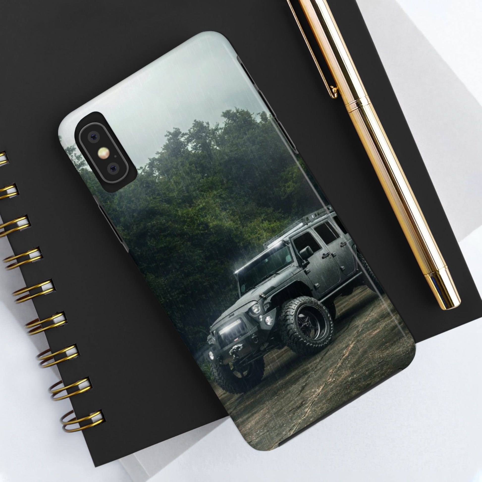 Custom Jeep in Rain Artistic Tough Phone Cases for Iphones & Samsung Phones