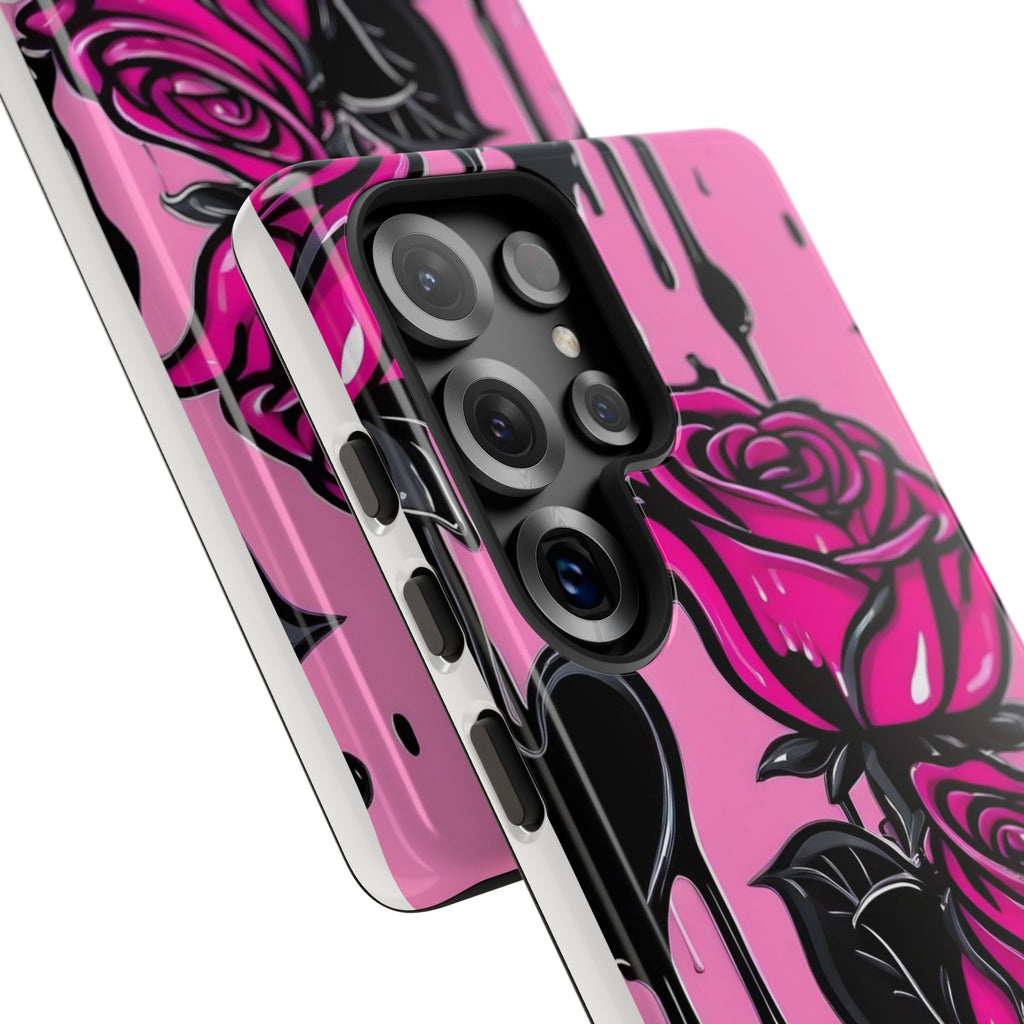 Pink Rose Tough Girly Cases for iPhones, Samsung, and Pixel