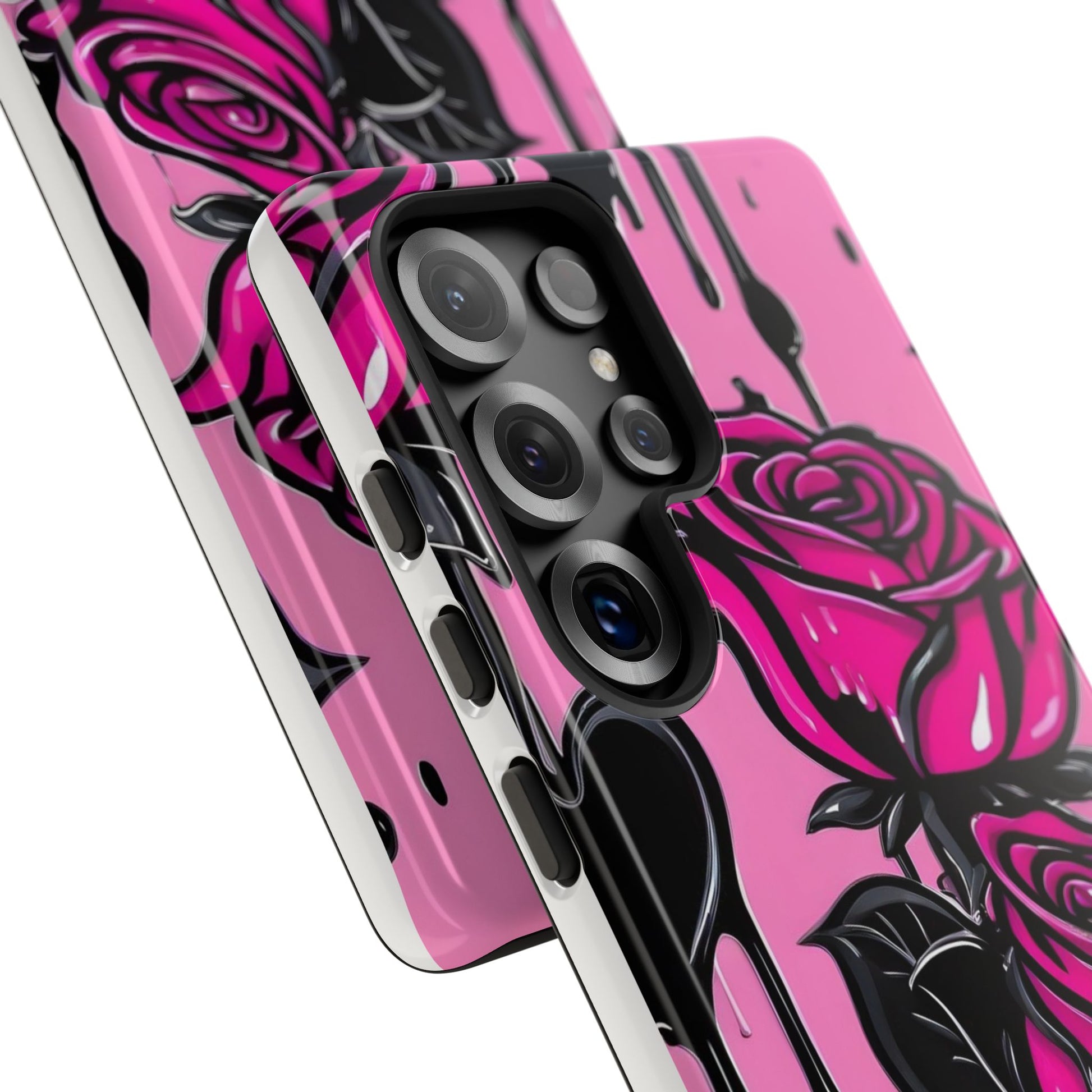 Pink Rose Tough Girly Cases for iPhones, Samsung, and Pixel