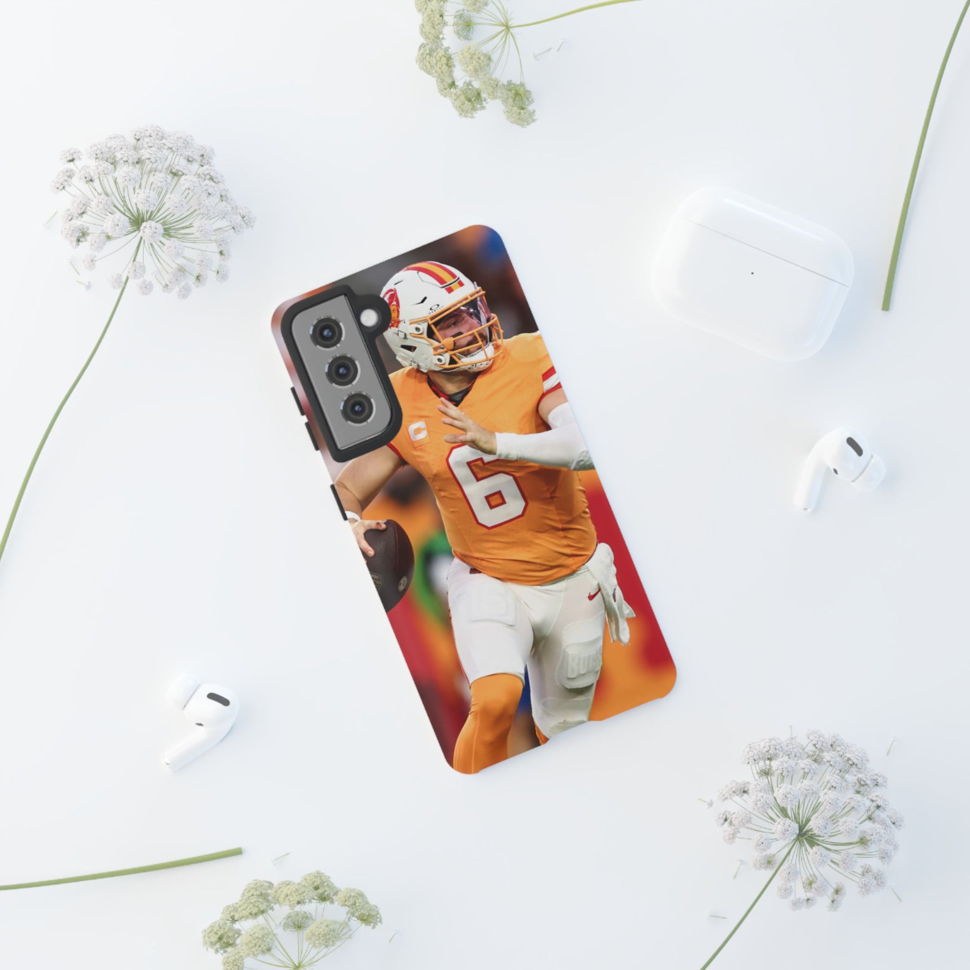 Tampa Bay Buccaneers Baker Mayfield Football Tough Cases for iPhones, Samsung, and Pixel