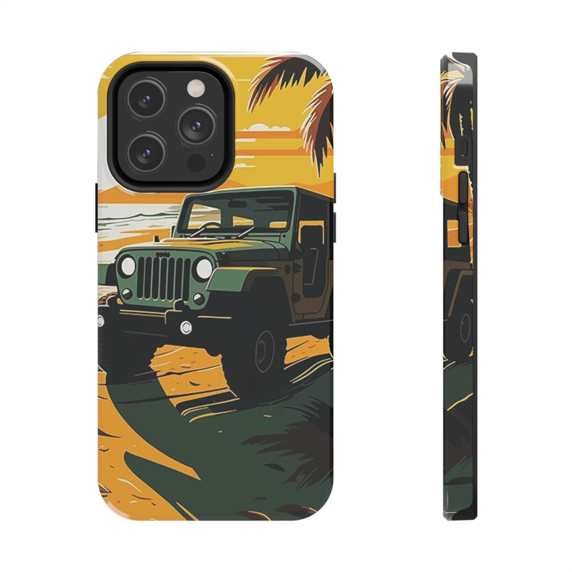 Jeep on Beach Artistic Tough Phone Cases for Iphones & Samsung Phones Durable