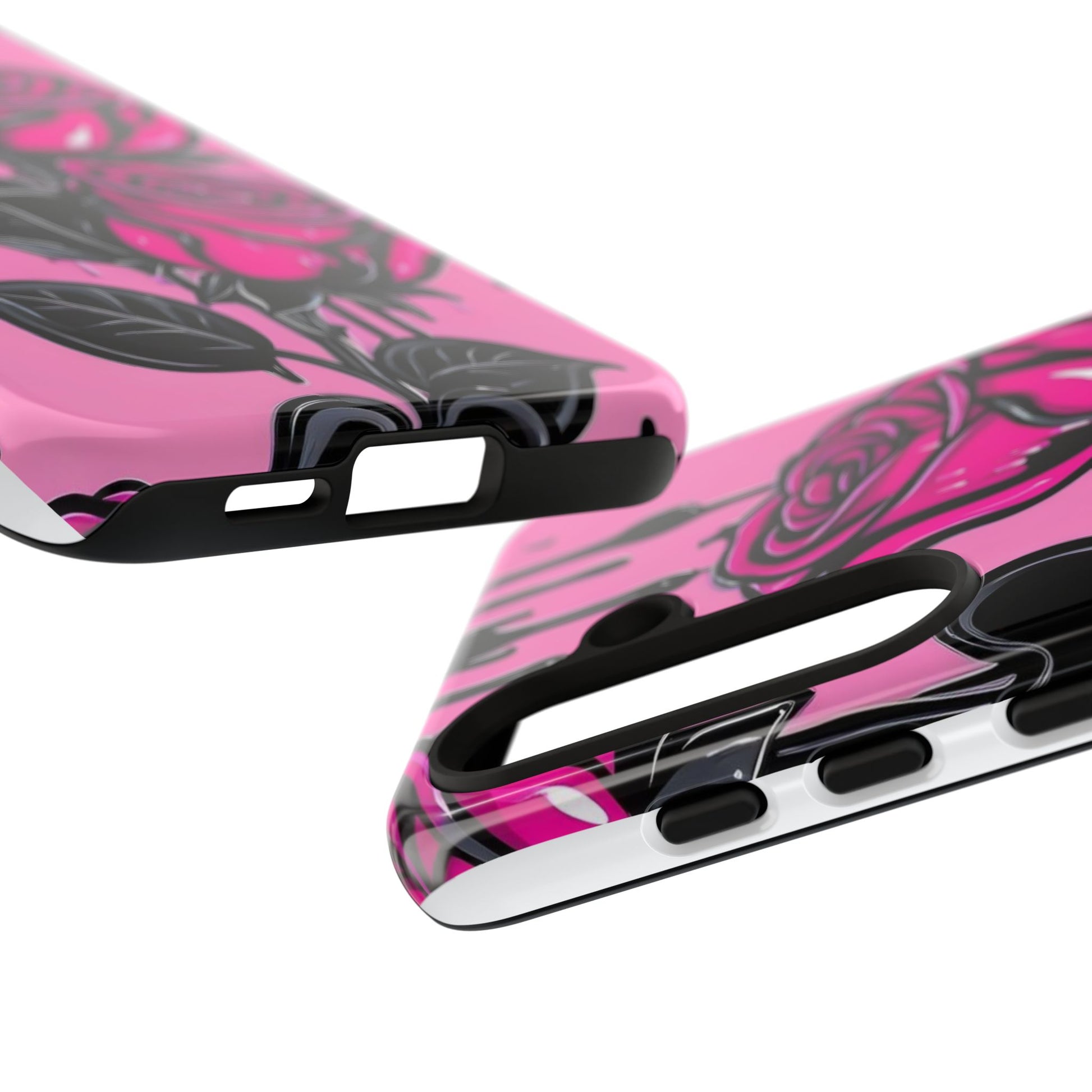 Pink Rose Tough Girly Cases for iPhones, Samsung, and Pixel