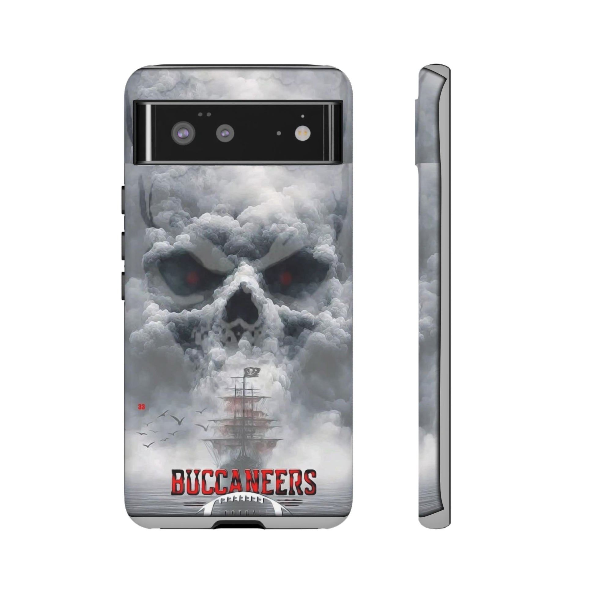 Skull Pirate Ship Football Buccaneers Tough Cases for iPhones, Samsung, and Pixel