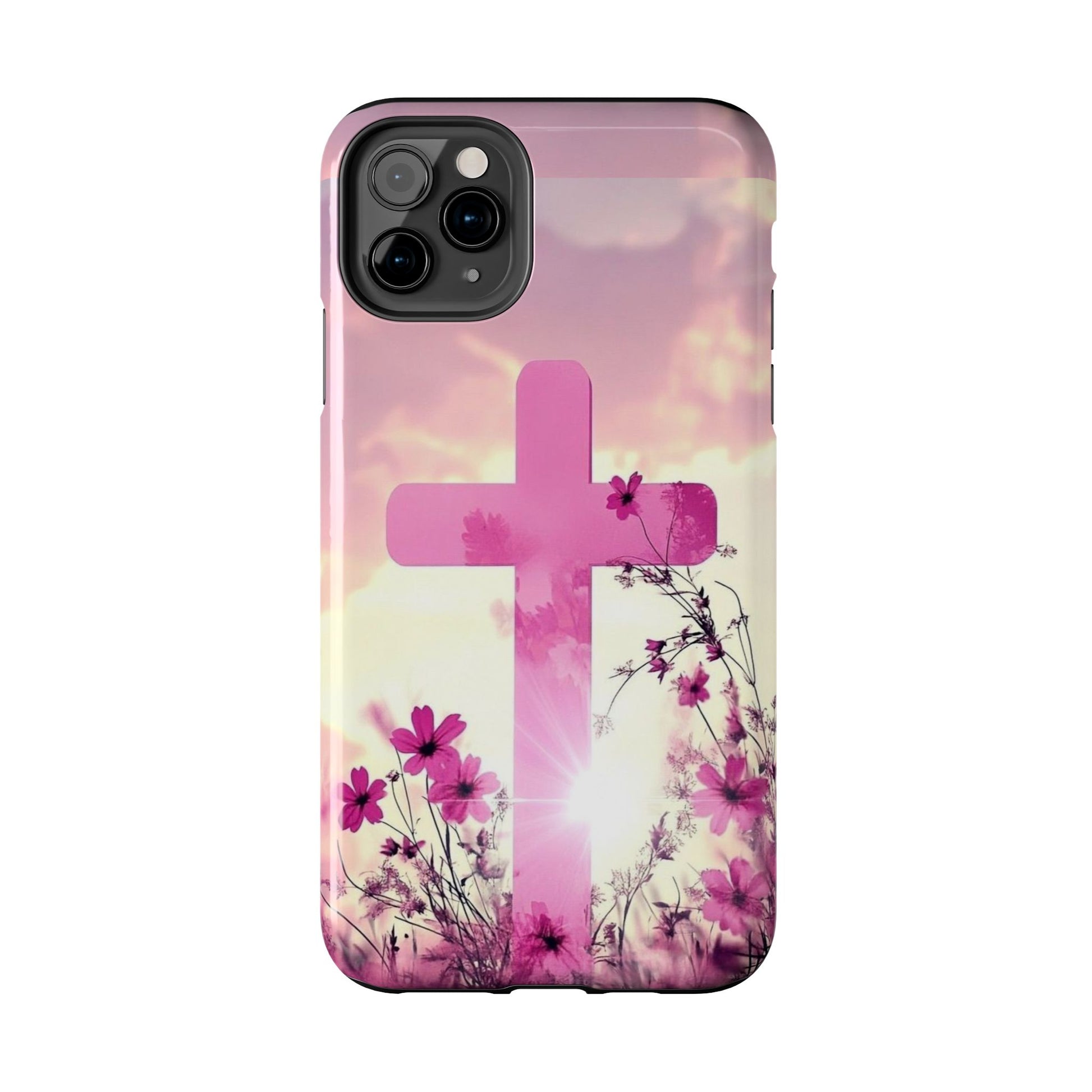 Pink Cross in Field Christian Theme Phone Cases for iPhones & Samsung Phones